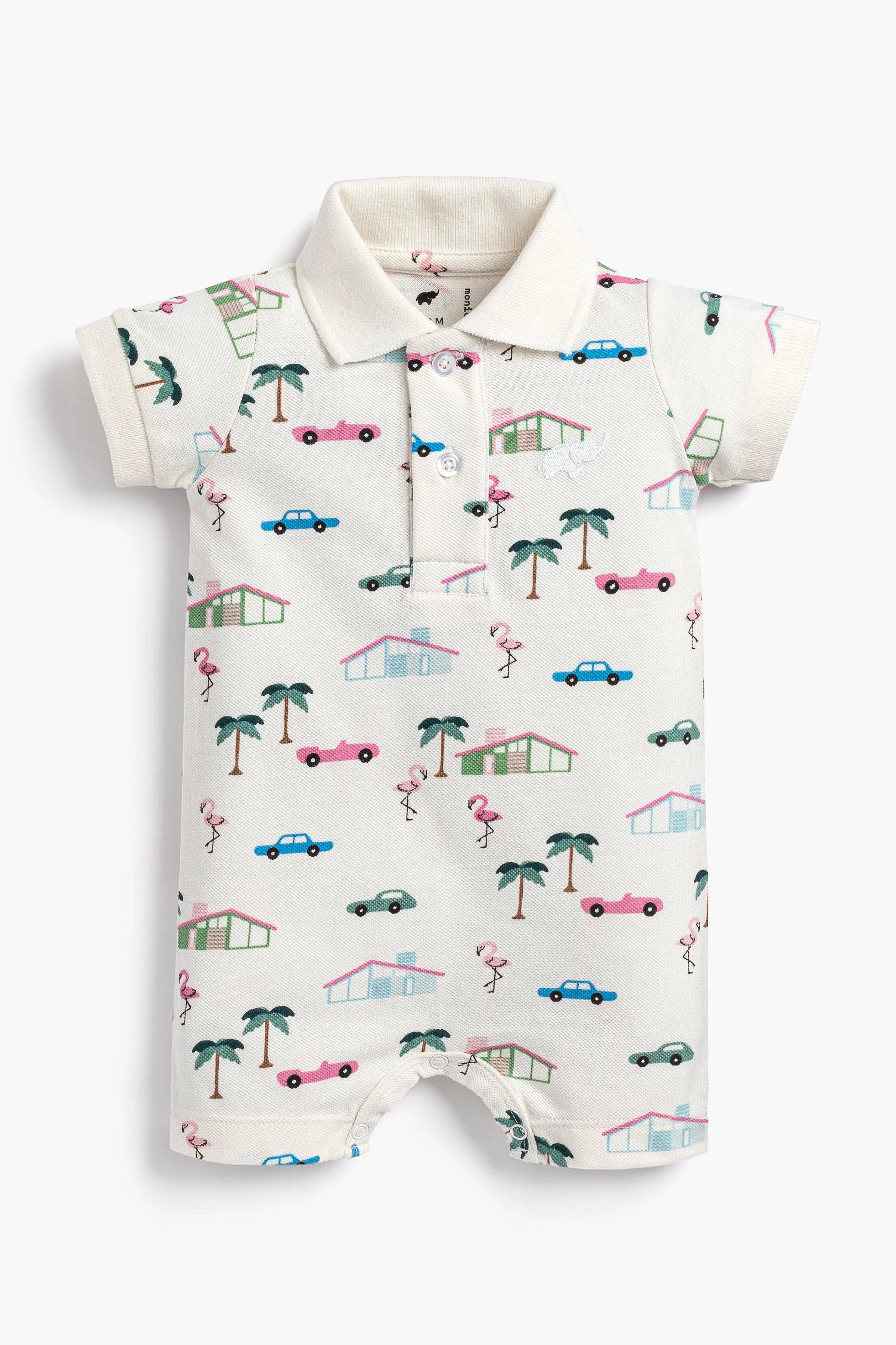 Baby Shorty Polo Romper_Retro Palm Springs: Boy / Retro Palm Springs