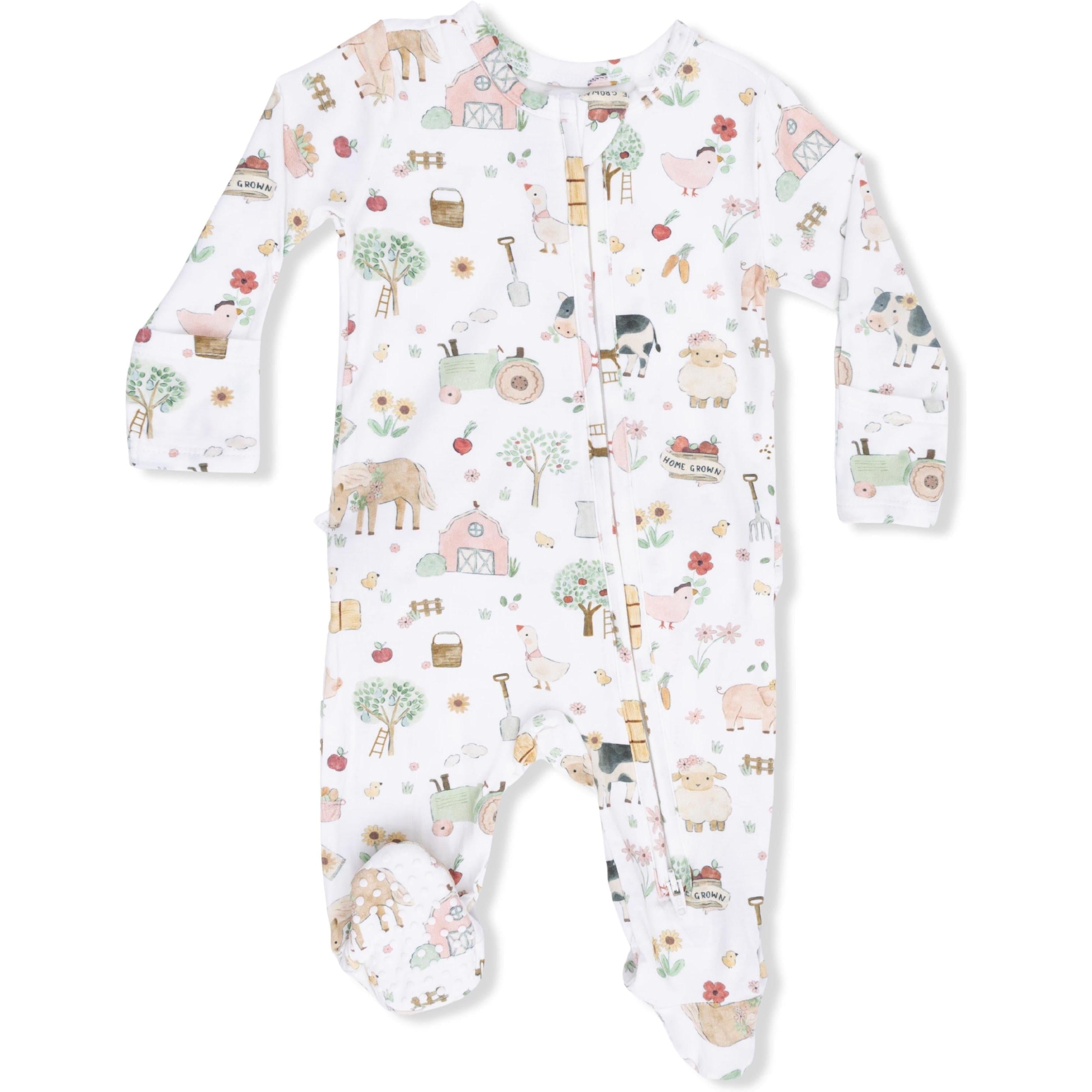 Angel Dear Cute Farm Animals Pink 2 Way Ruffle Back Zipper Footie