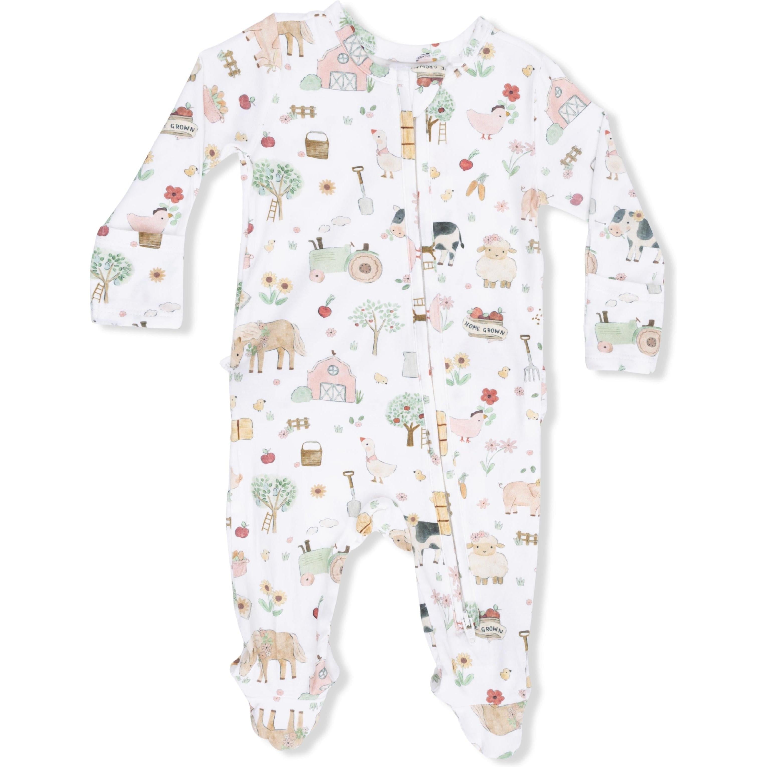 Angel Dear Cute Farm Animals Pink 2 Way Ruffle Back Zipper Footie