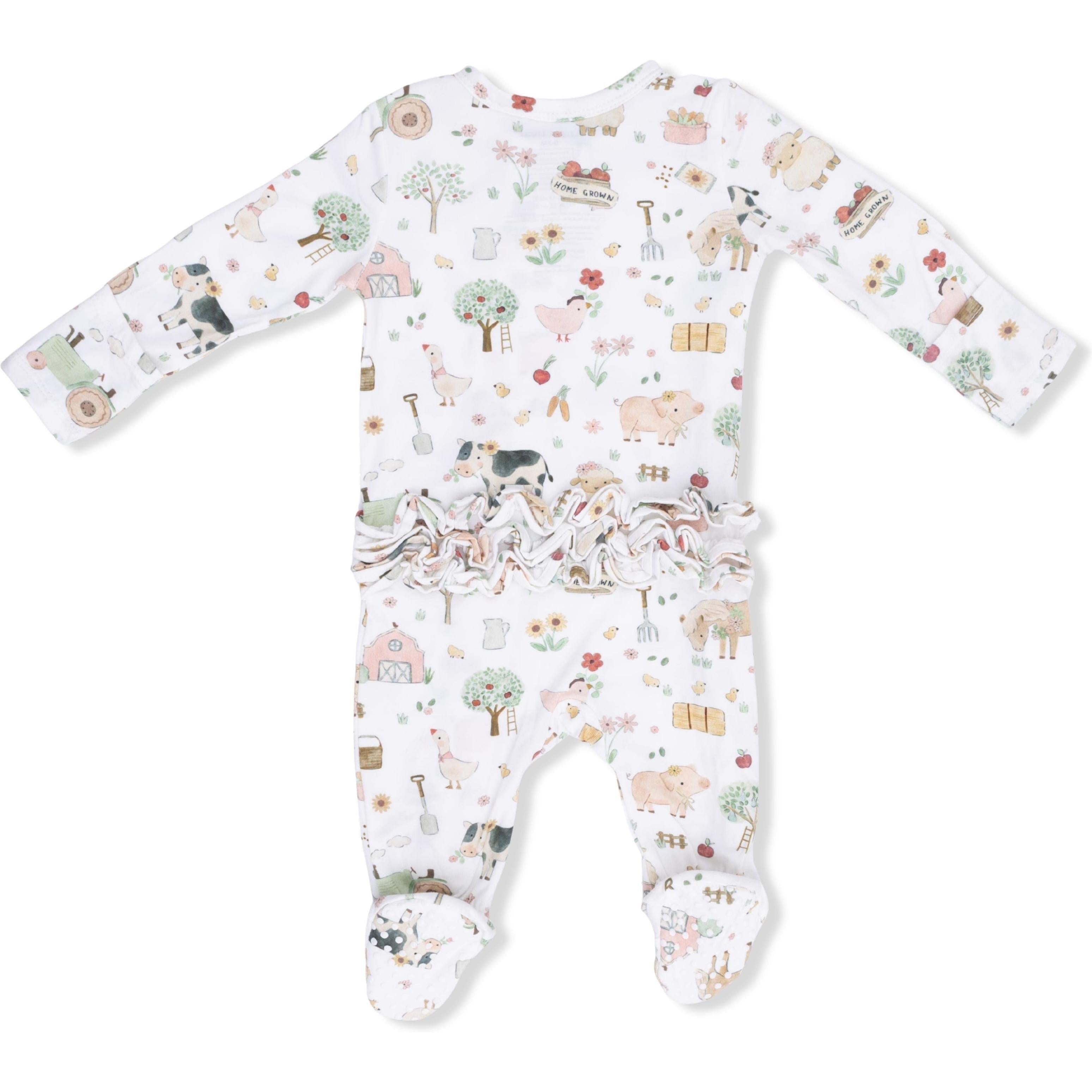 Angel Dear Cute Farm Animals Pink 2 Way Ruffle Back Zipper Footie