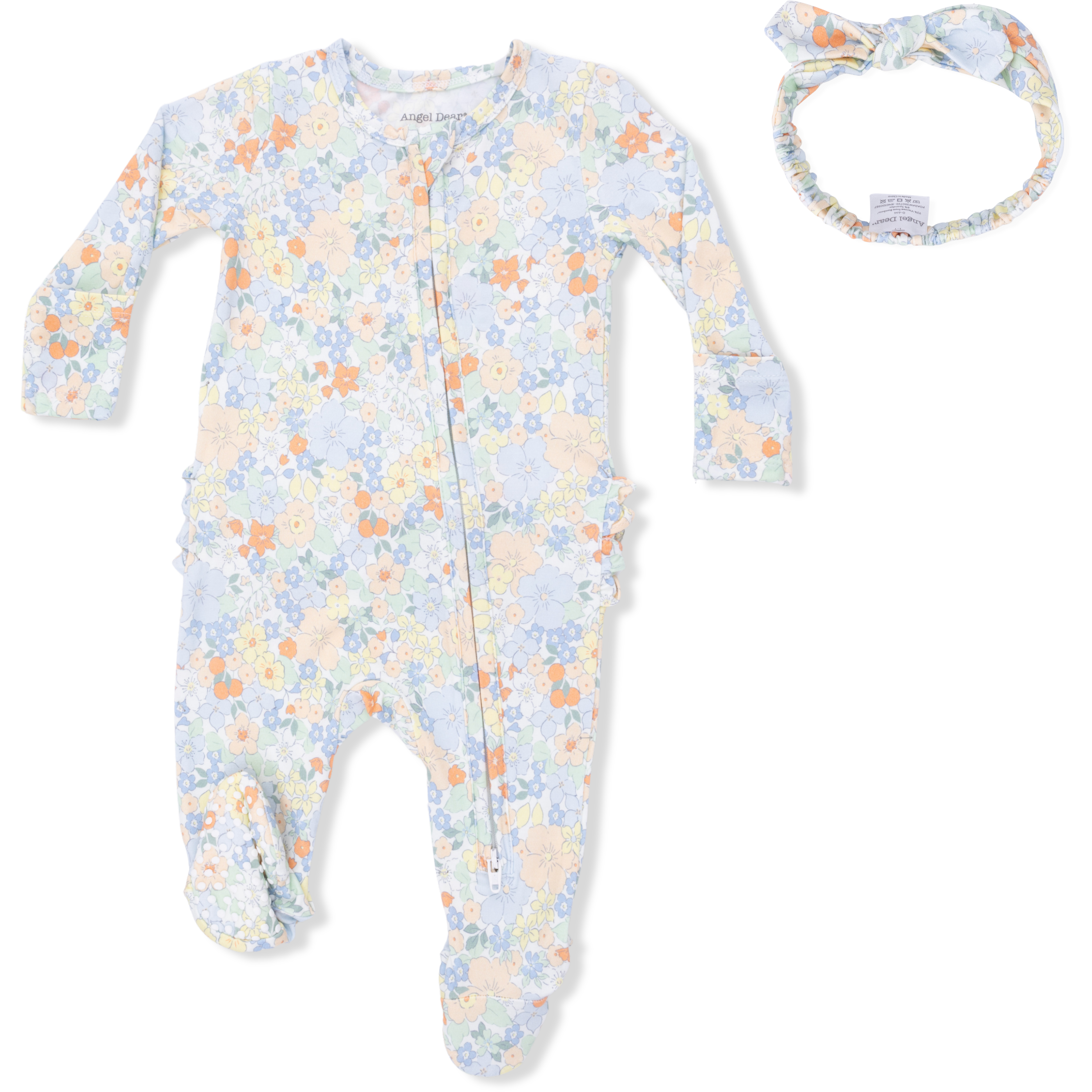 Angel Dear Georgia Floral 2 Way Ruffle Back Zipper Footie & Headband Set