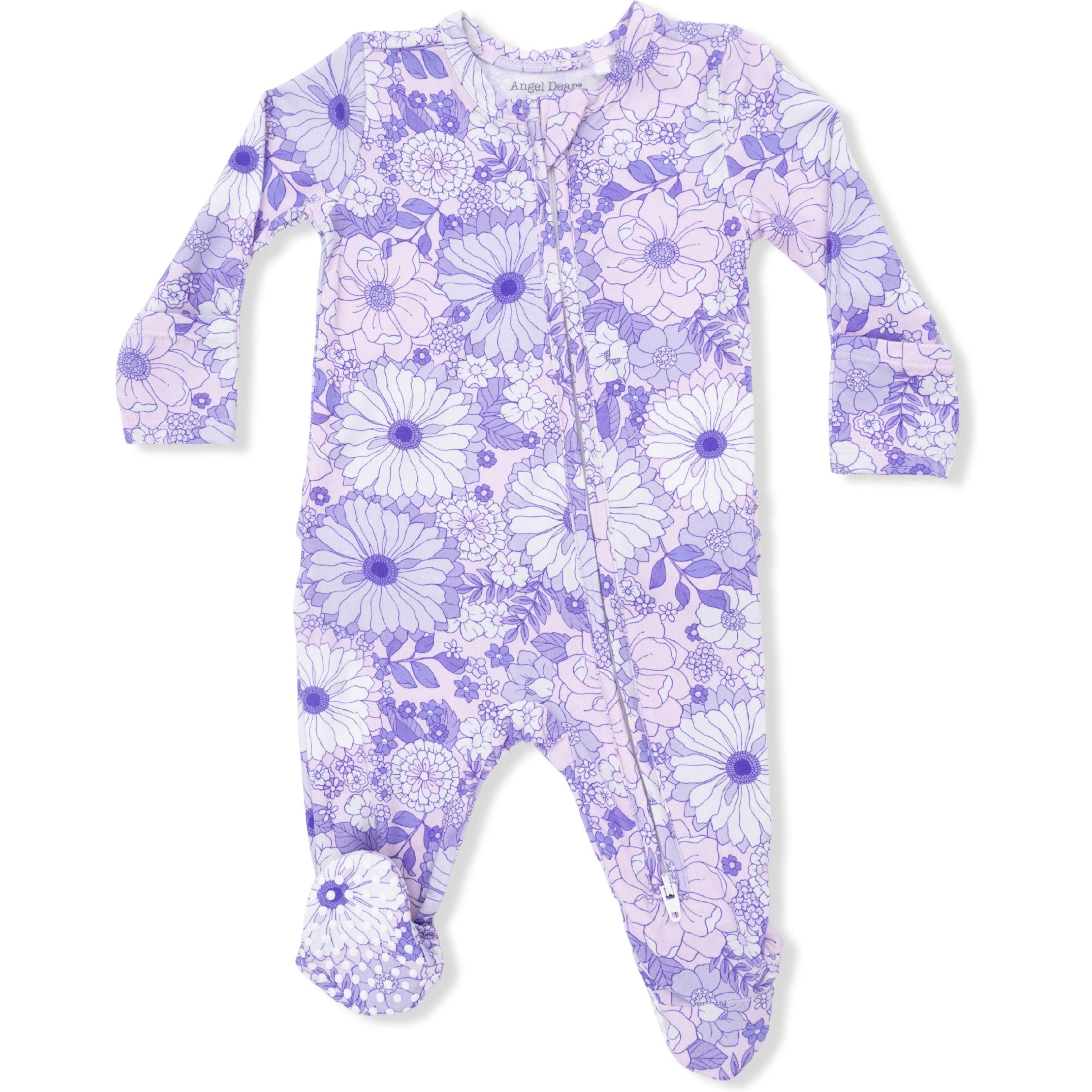 Angel Dear Lacy Lavender Floral 2 Way Ruffle Back Zipper Footie