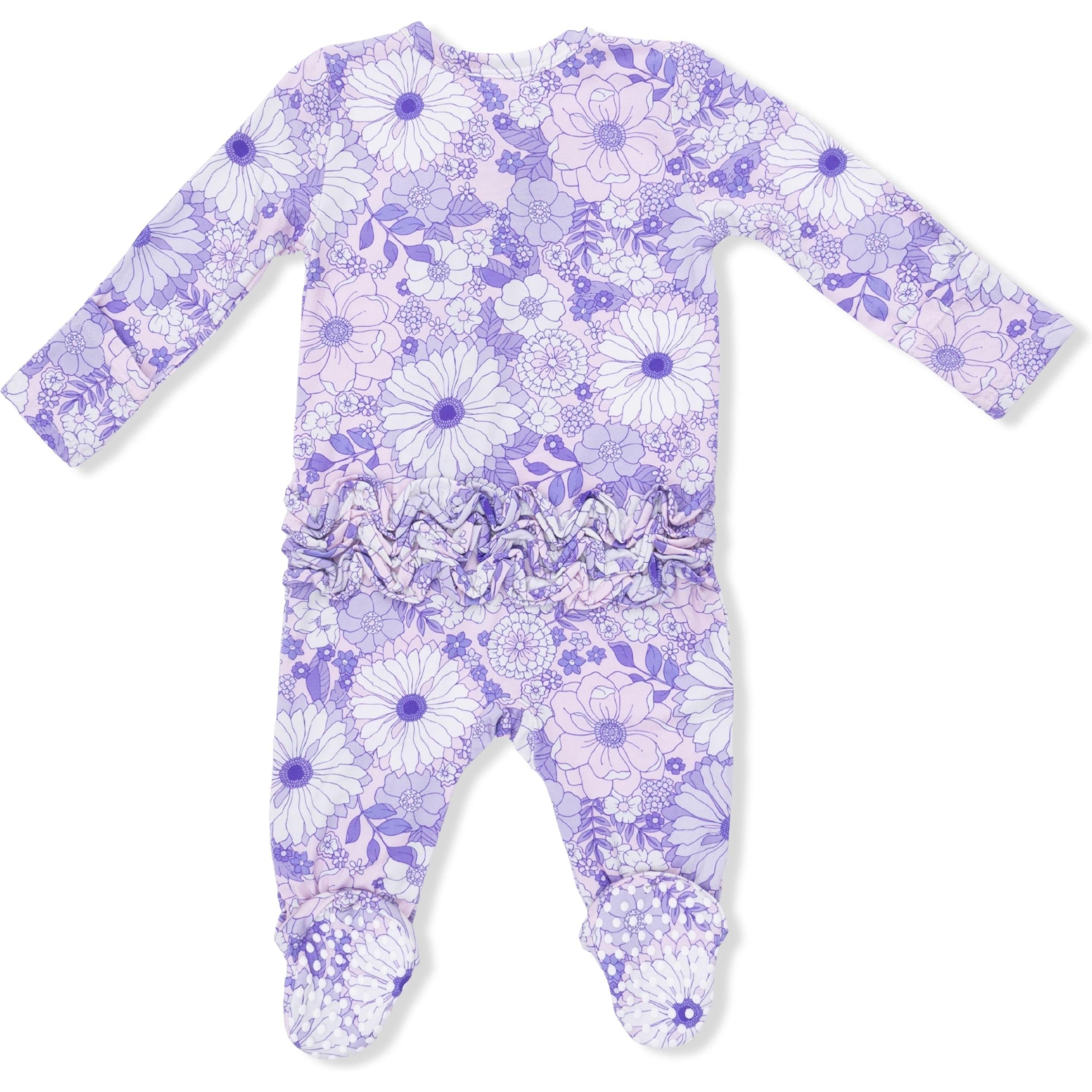 Angel Dear Lacy Lavender Floral 2 Way Ruffle Back Zipper Footie
