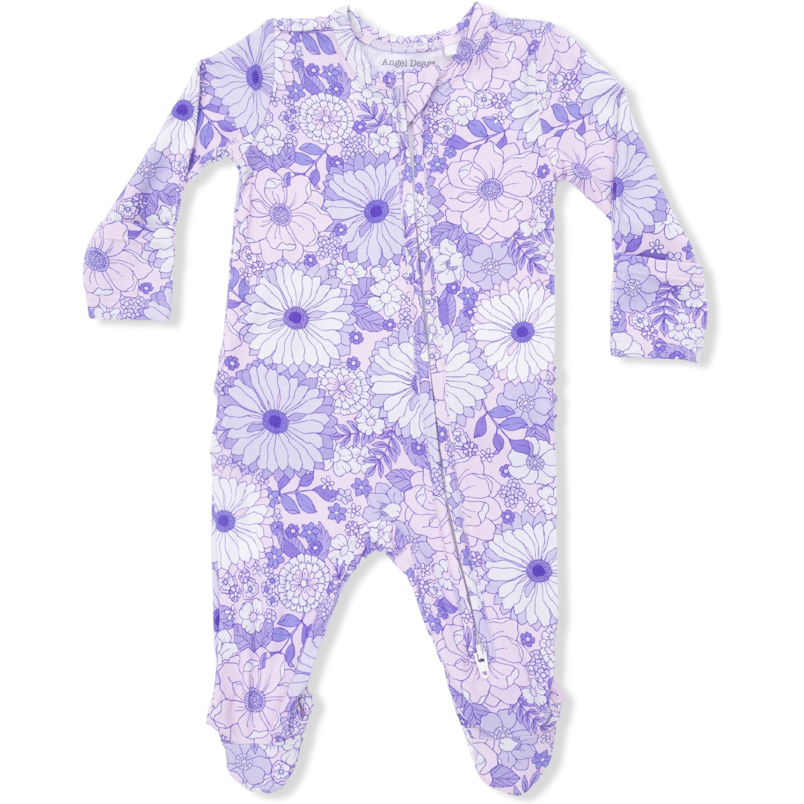 Angel Dear Lacy Lavender Floral 2 Way Ruffle Back Zipper Footie
