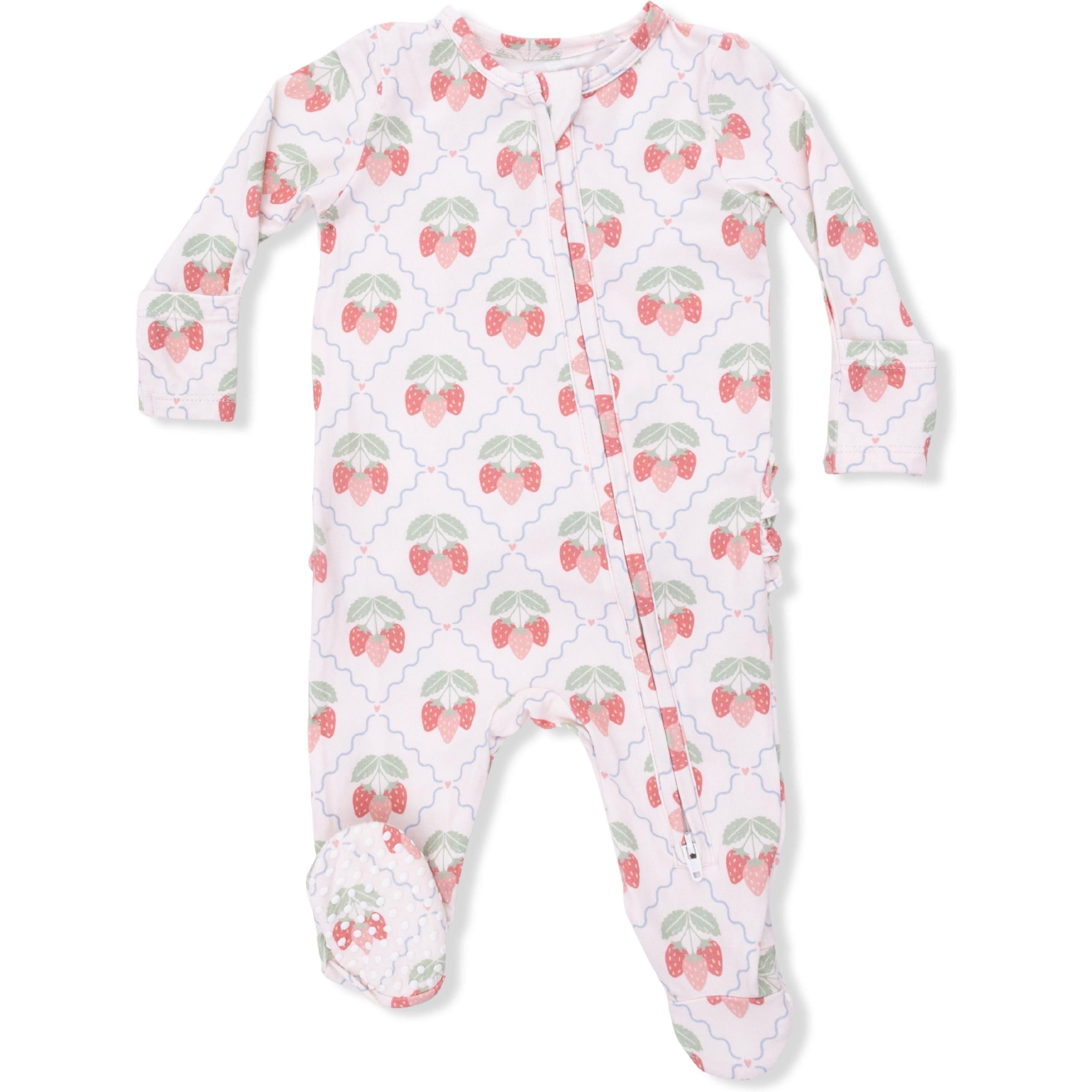 Angel Dear Sweet Strawberries 2 Way Ruffle Back Zipper Footie