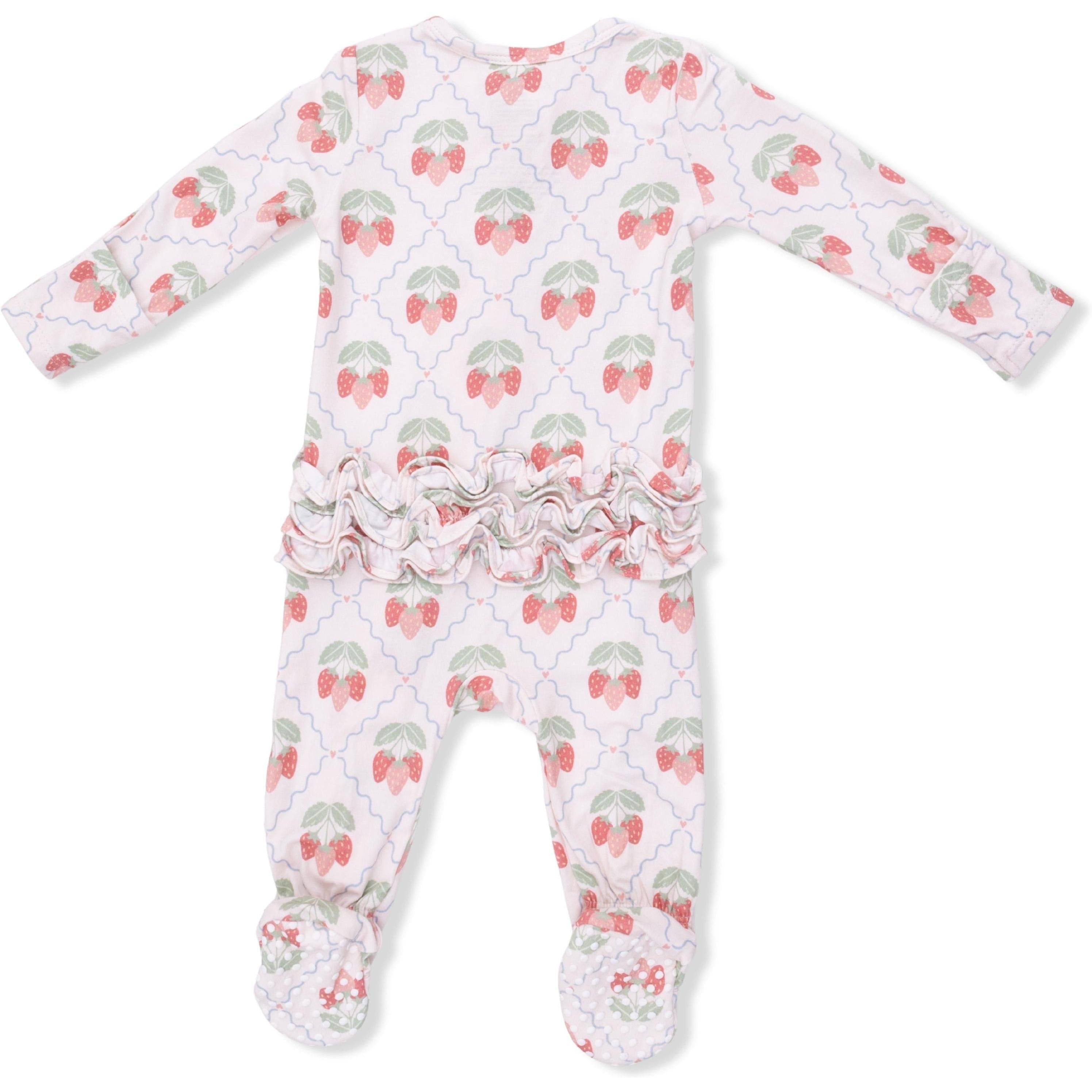 Angel Dear Sweet Strawberries 2 Way Ruffle Back Zipper Footie