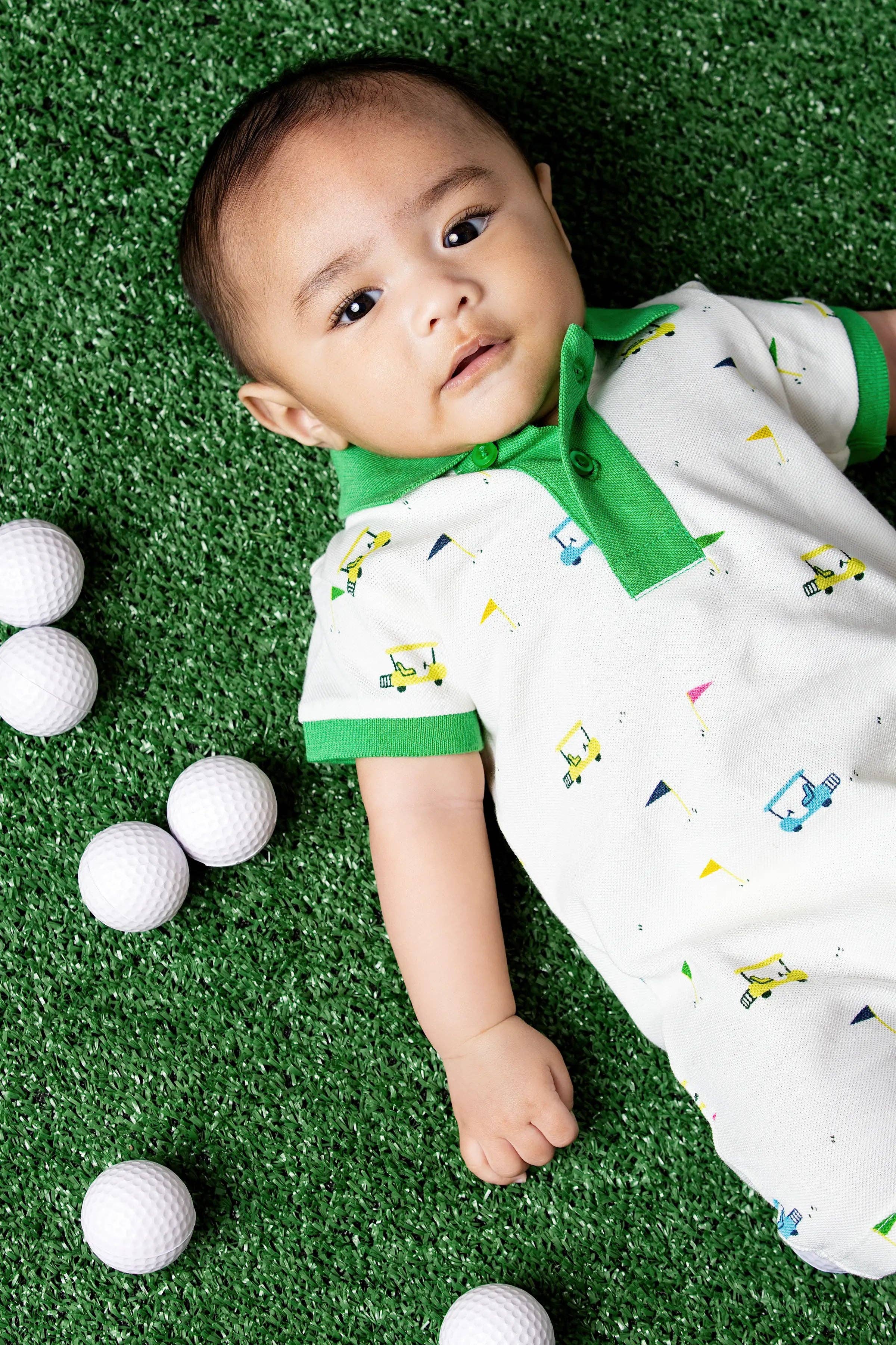 Baby Golf Shorty Polo Romper Little Caddies