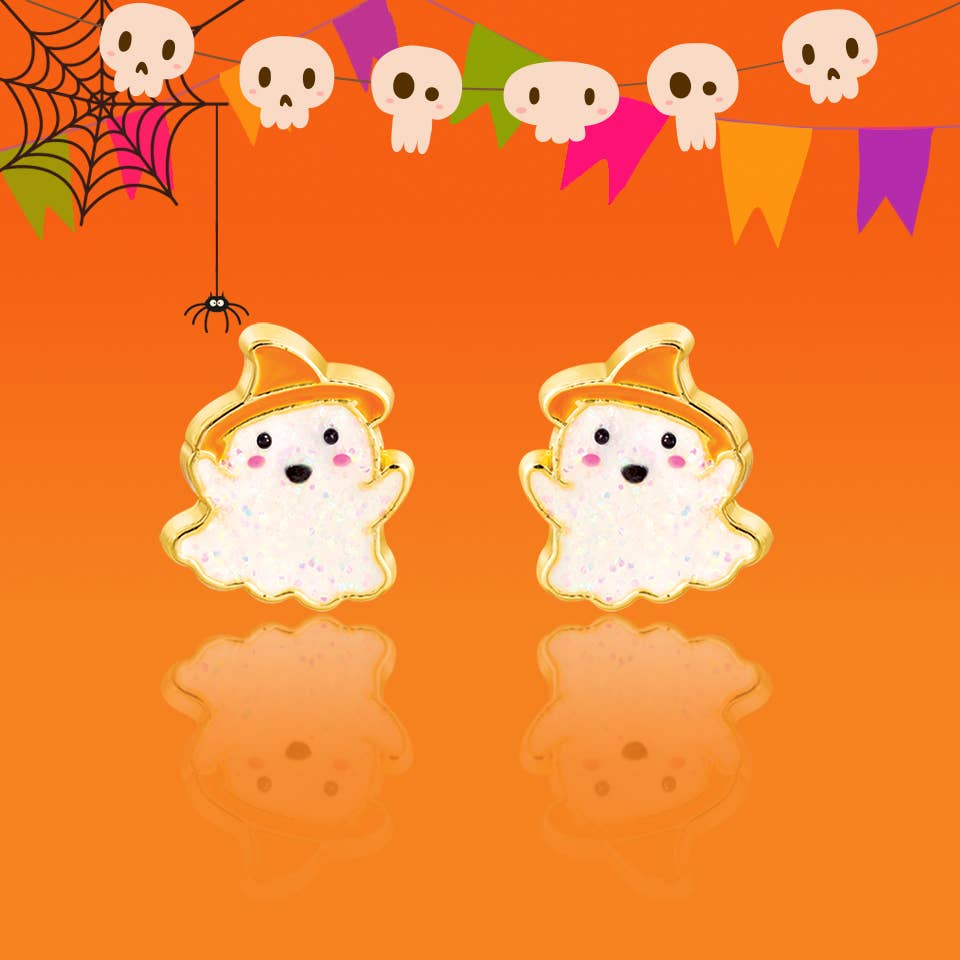 Halloween Glitter Ghost Stud Earrings for Girls