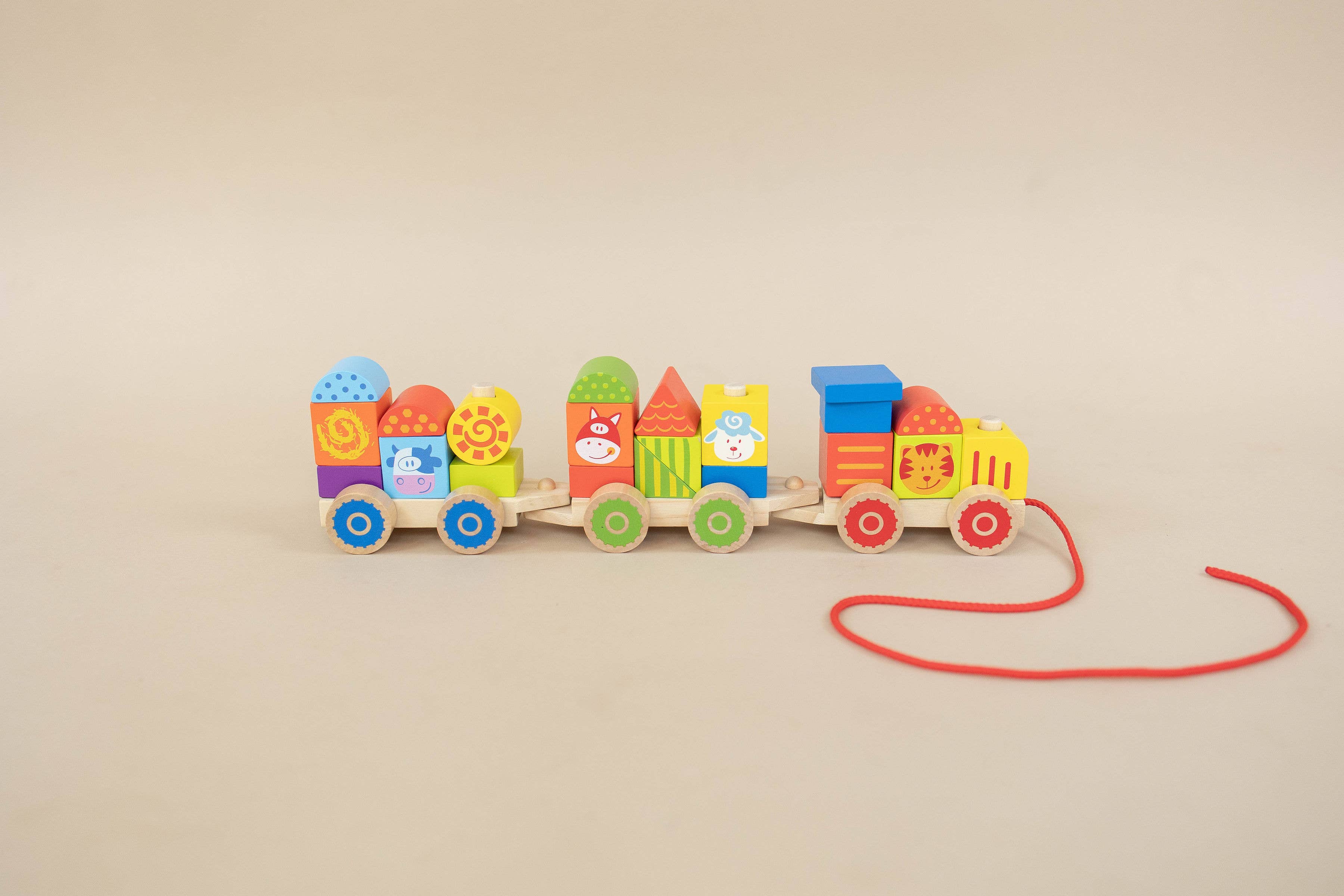 Spirit 'N Sprout - CASE Wooden Stacking Train Set for Kids - Pull Along Train