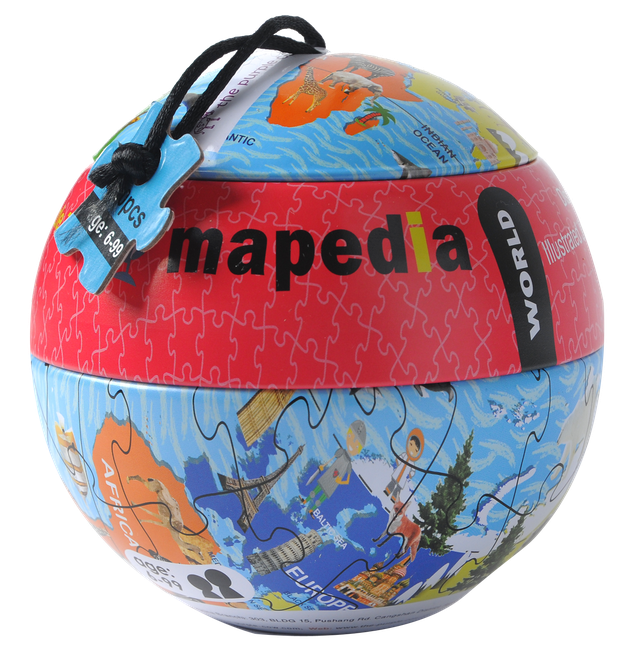 The Purple Cow America Inc. - Mapedia Globe Tins Jigsaws - World