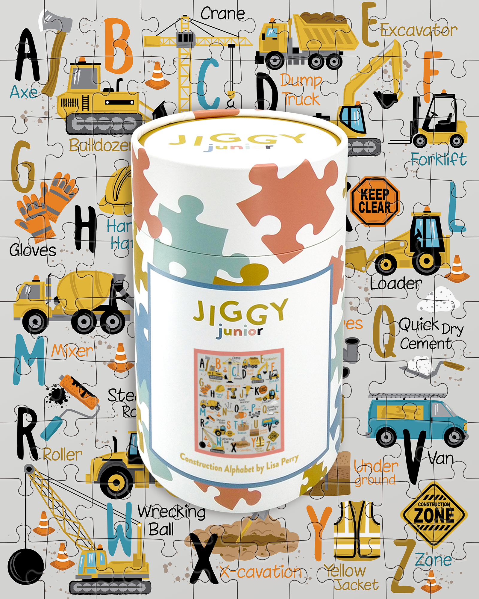 JIGGY Puzzles - JIGGY Junior 100pc: Construction Alphabet by Lisa Perry