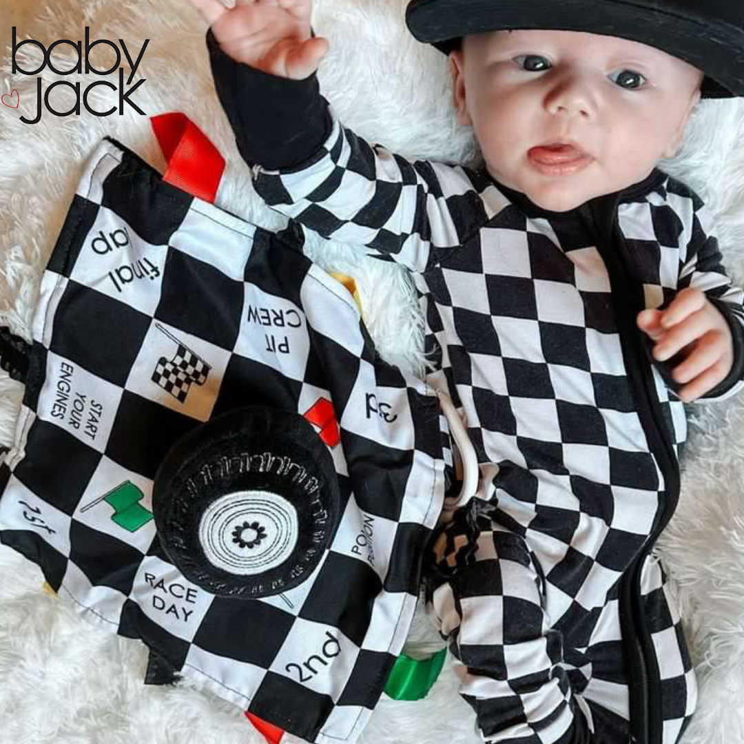 Baby Jack and Company - Racing Flag Baby NASCAR Tag Stroller Toy 10" x 10"