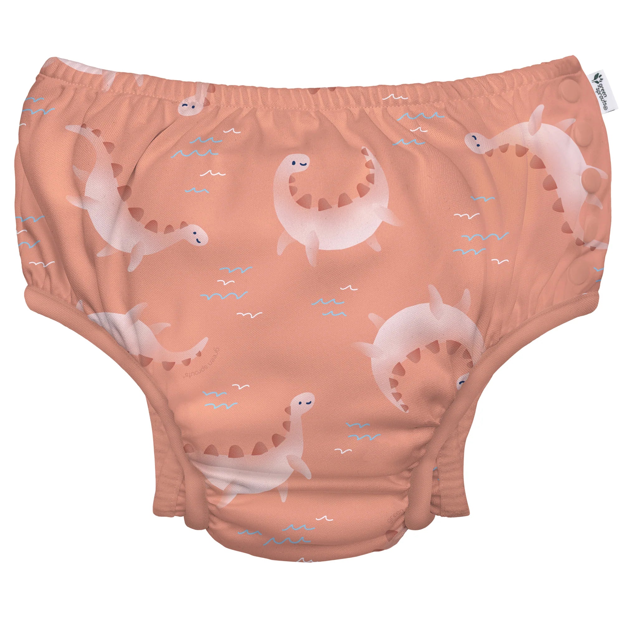 Eco Snap Swim Diaper with Gusset- Coral Dino