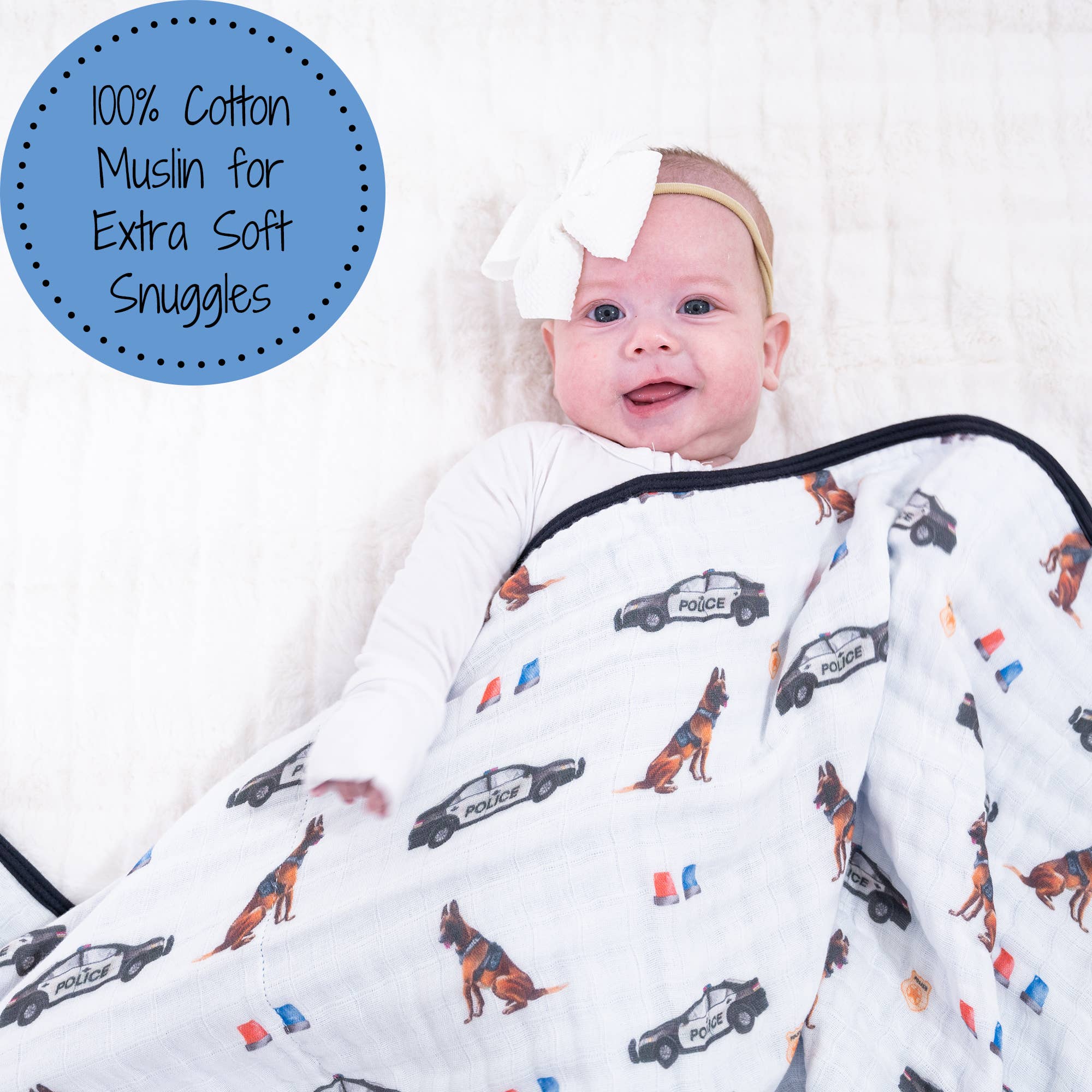 LollyBanks - Police Theme Baby Toddler Cotton Muslin Blanket  47"x47"