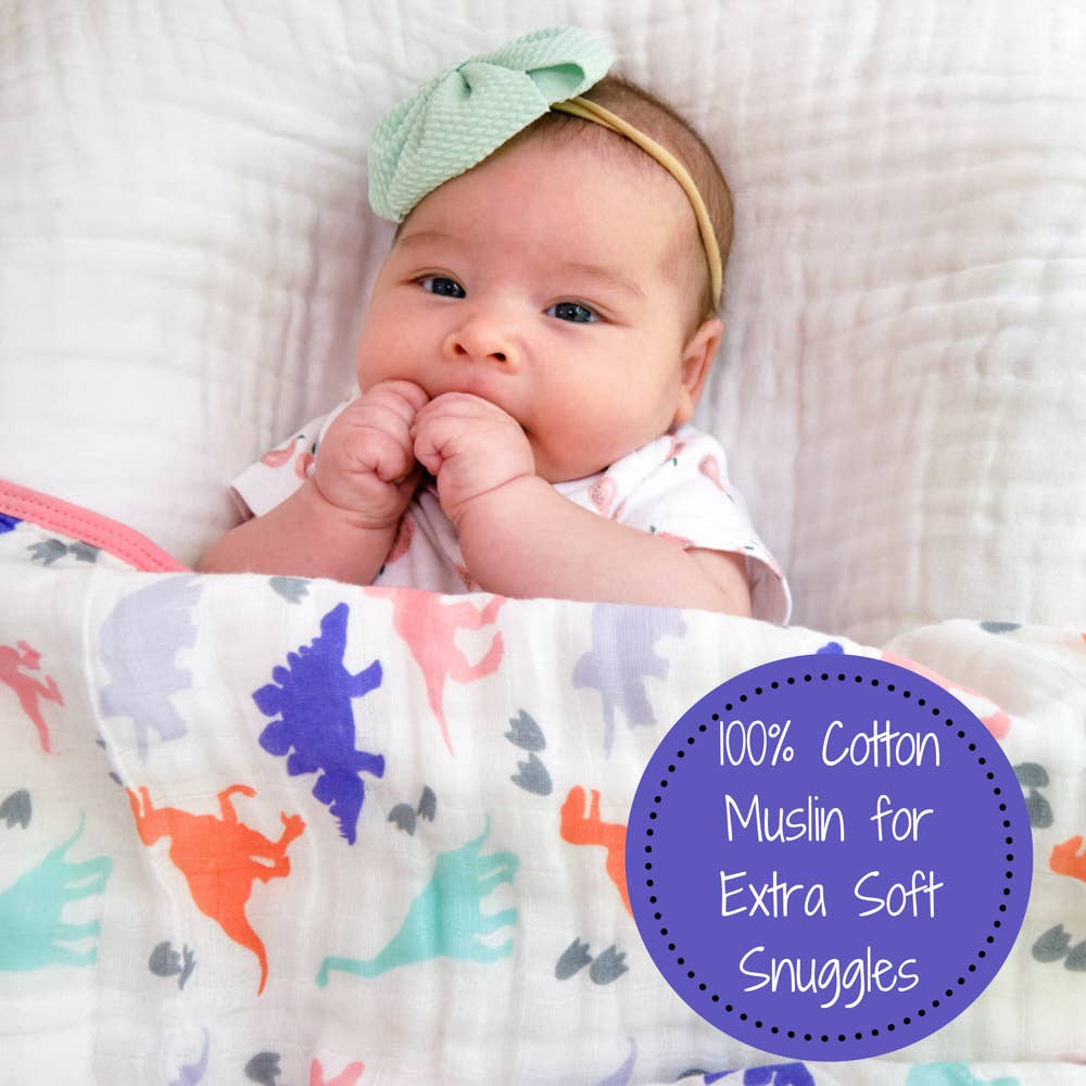 LollyBanks - Rawr-Some Girly Baby Toddler Muslin Blanket