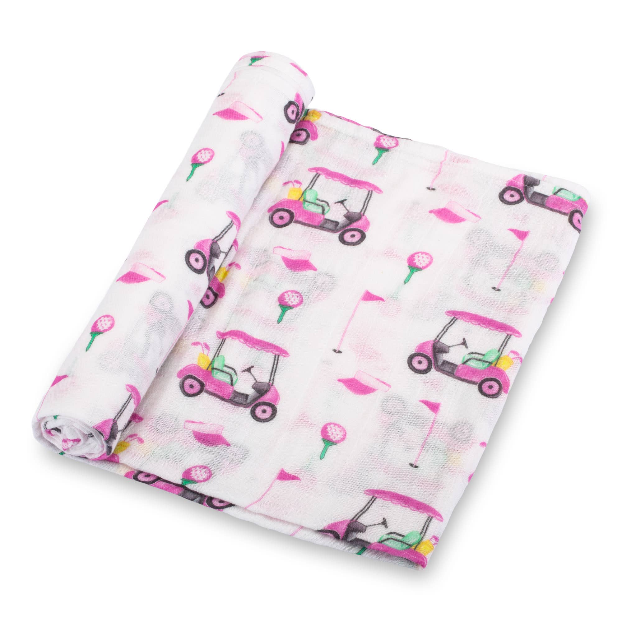 LollyBanks - Pink Golf Baby 100% Cotton Muslin Swaddle Blanket 47"x47"