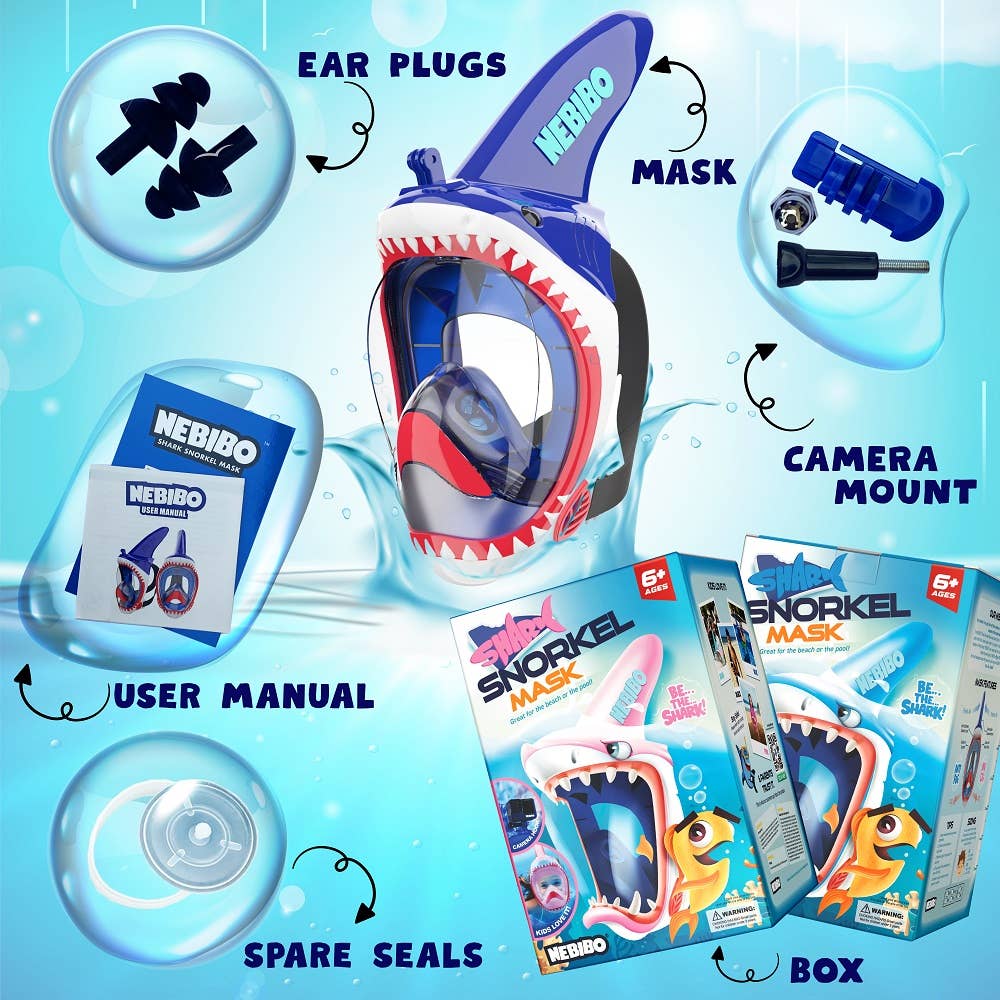 NEBIBO - Shark Snorkel Mask for Kids: Blue / XS