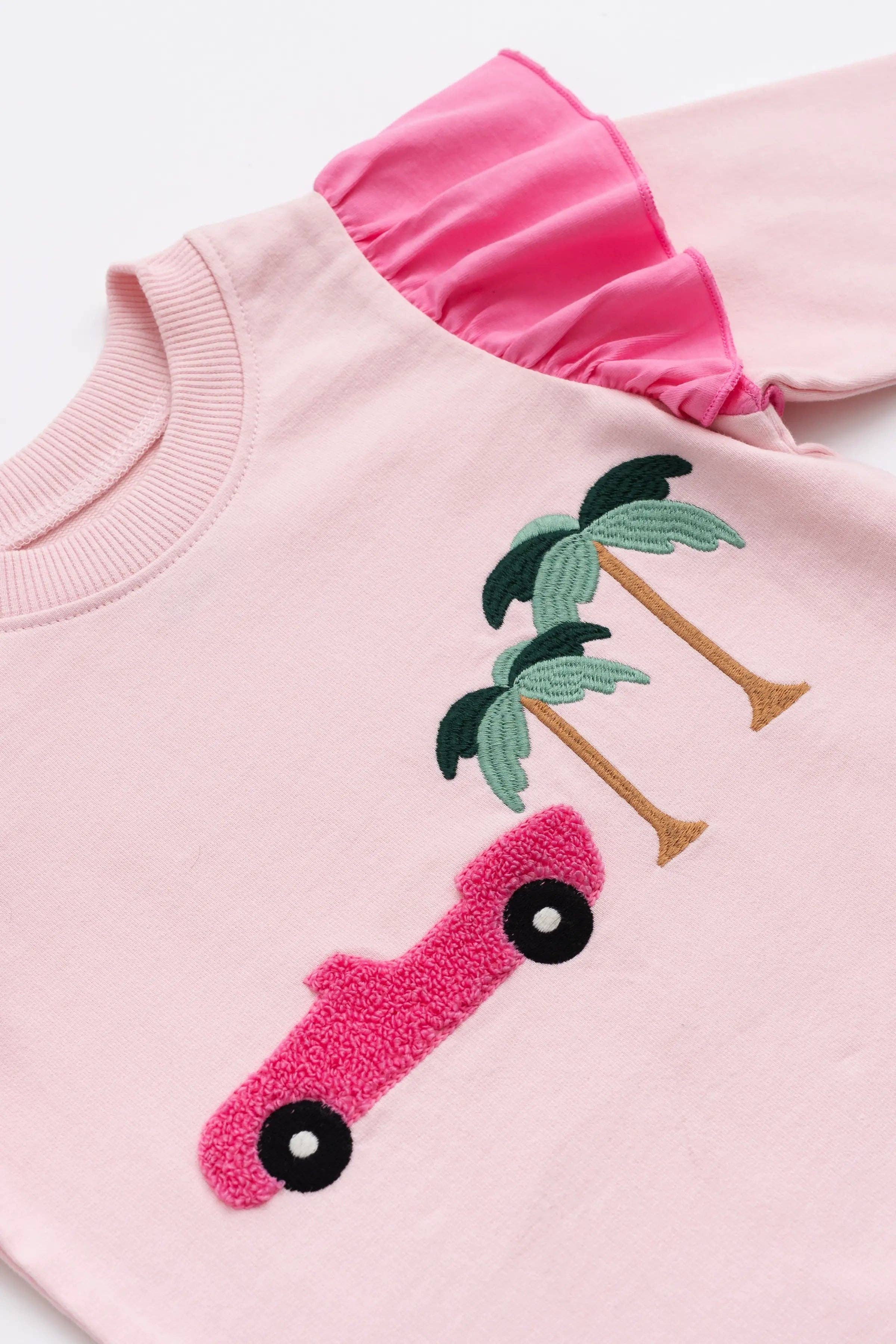 Monica + Andy - Kids Sweatshirt + Ribbed Legging Set_Palm Springs on Pink: Girl / Palm Springs on Pink / 0-3m