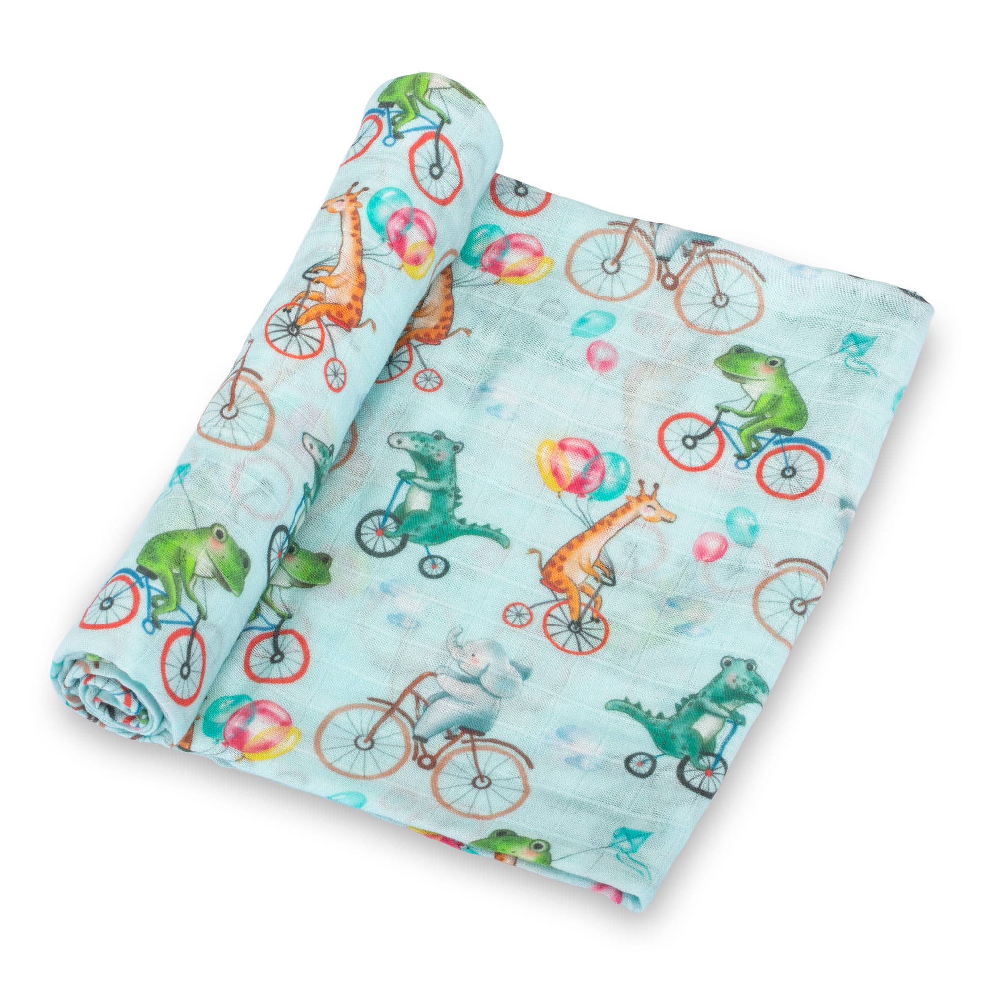 LollyBanks - Animals on Bike Baby 100% Cotton Muslin Swaddle Blanket