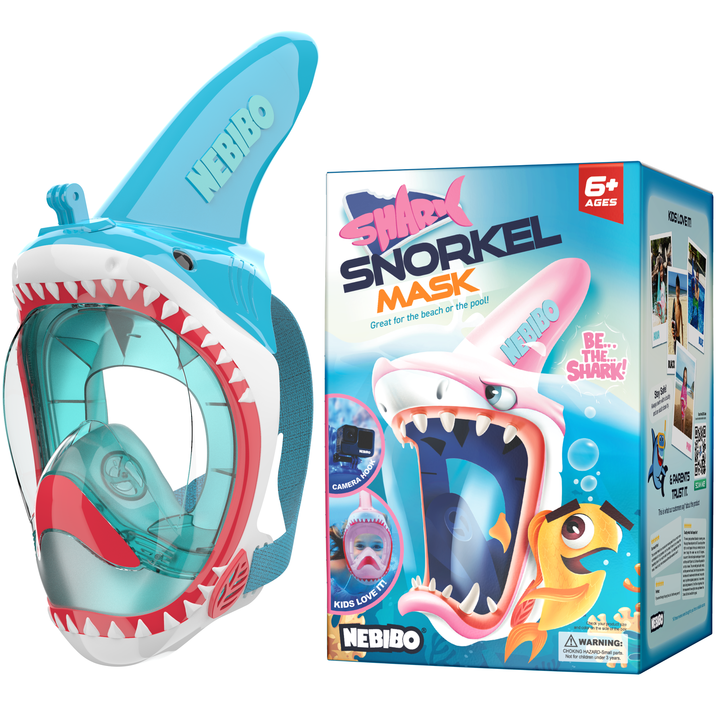NEBIBO - Shark Snorkel Mask for Kids: Blue / XS