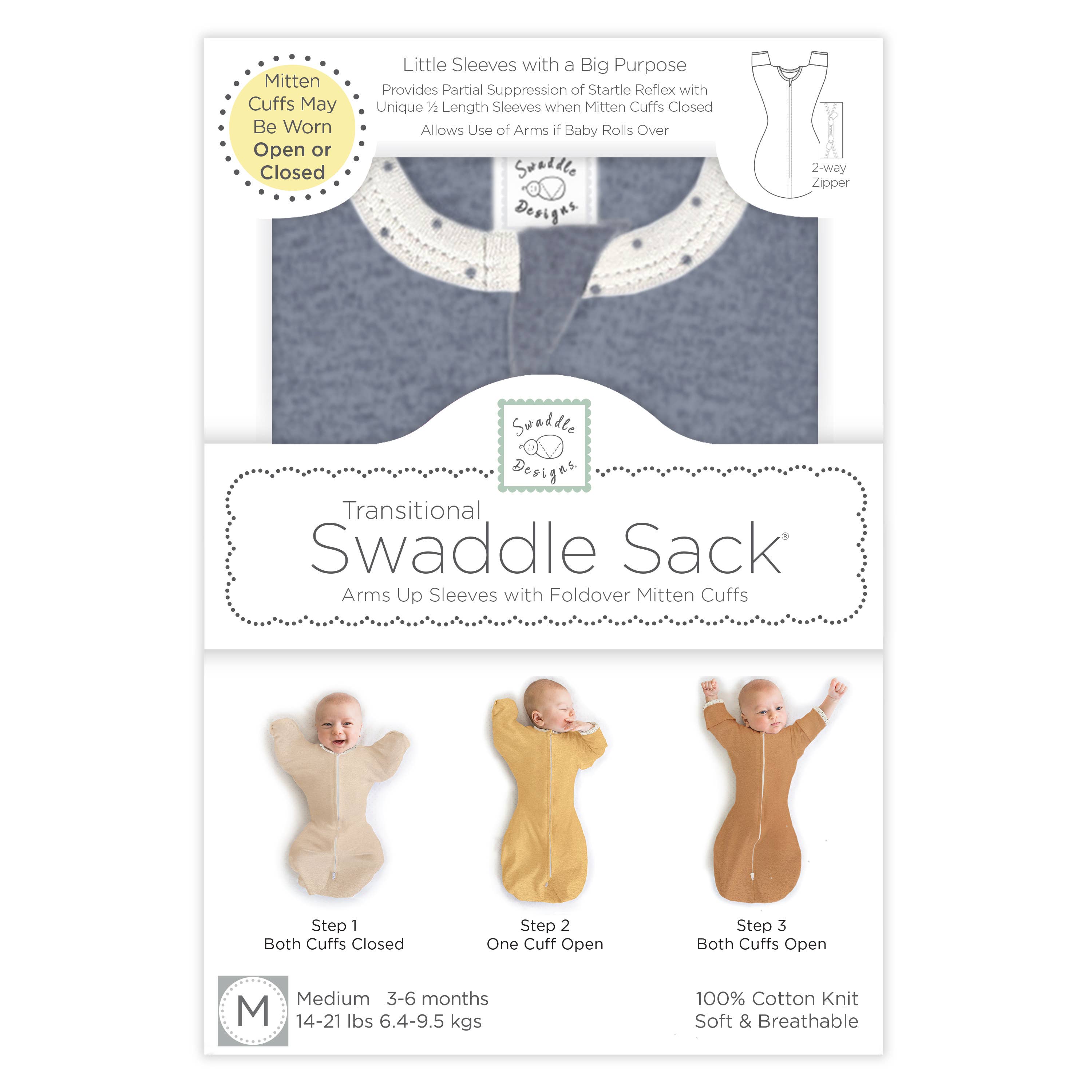 SwaddleDesigns - Transitional Swaddle Sack, Heathered Denim