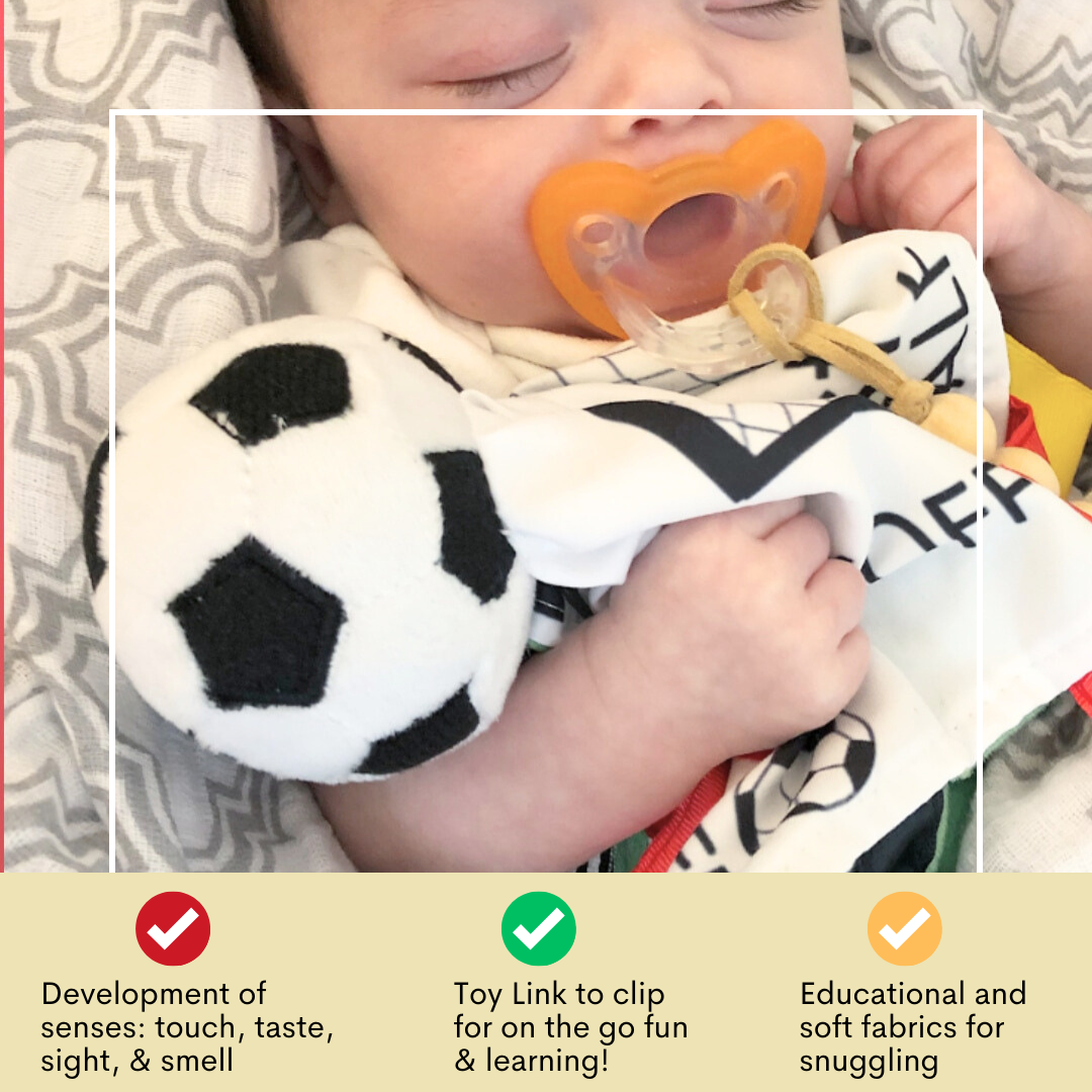 Baby Jack and Company - Soccer Ball Baby Learning Lovey Tag Stroller Toy 10" x 10"