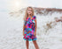 Girls Bright Pink Blue Tropical Ruffle Spring Summer Dress