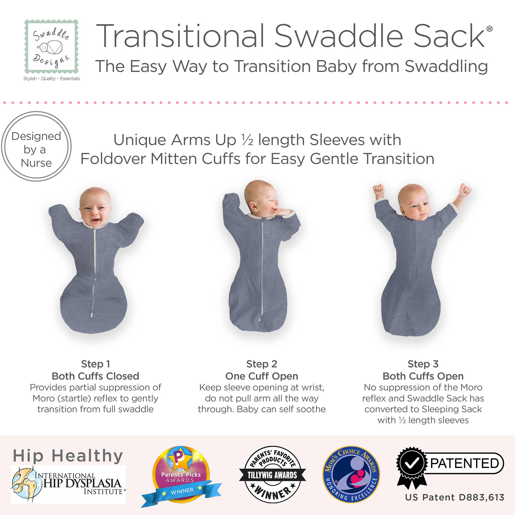SwaddleDesigns - Transitional Swaddle Sack, Heathered Denim