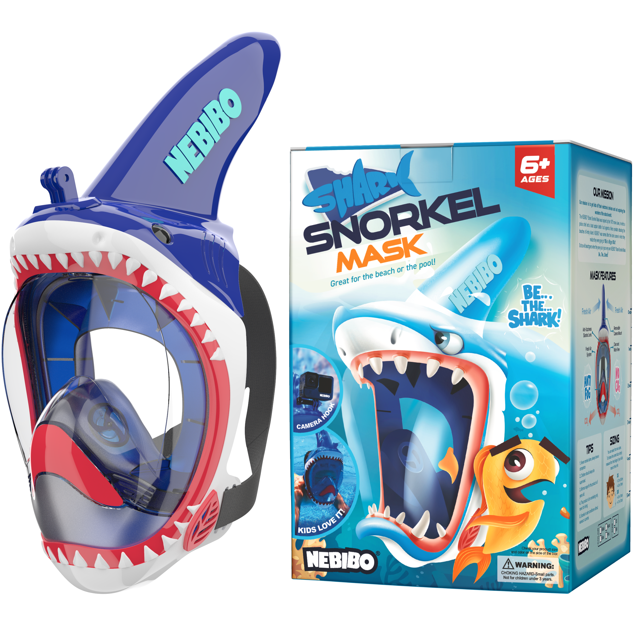 NEBIBO - Shark Snorkel Mask for Kids: Pink / SM
