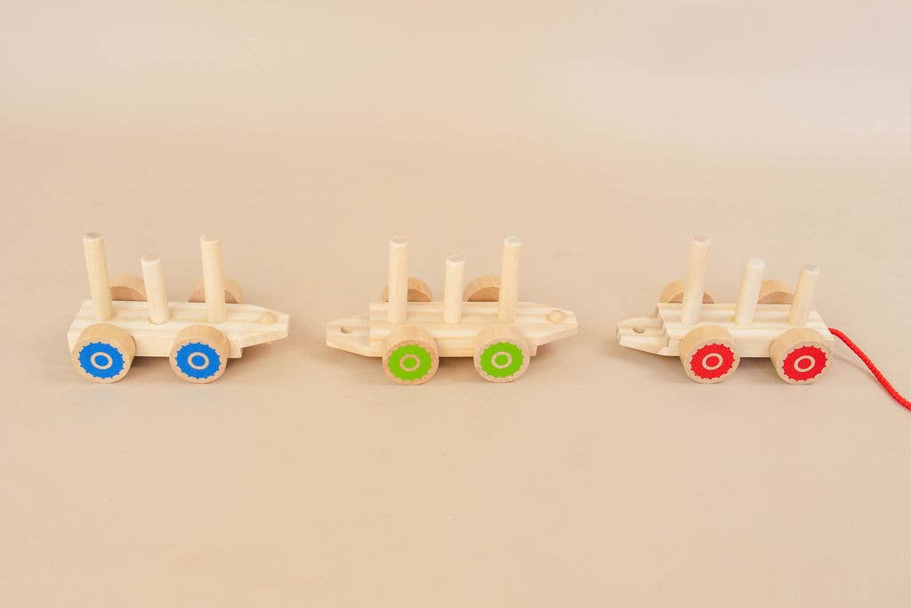 Spirit 'N Sprout - CASE Wooden Stacking Train Set for Kids - Pull Along Train