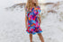 Girls Bright Pink Blue Tropical Ruffle Spring Summer Dress