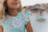 Kids Mint Floral Open Back One Piece Ruffle Swimsuit
