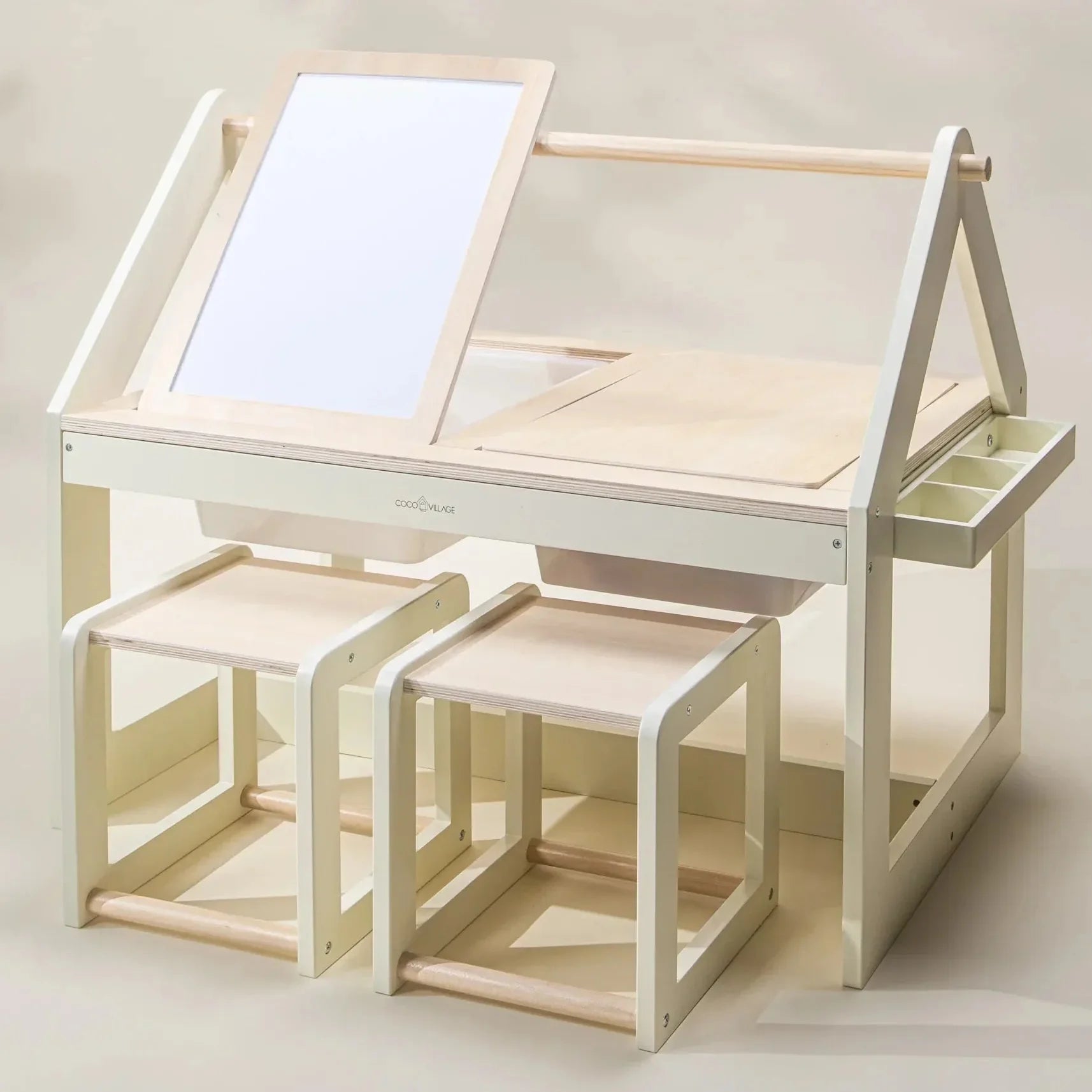 Coco Village Multifunction Wooden Art & Sensory Table w/ Stools