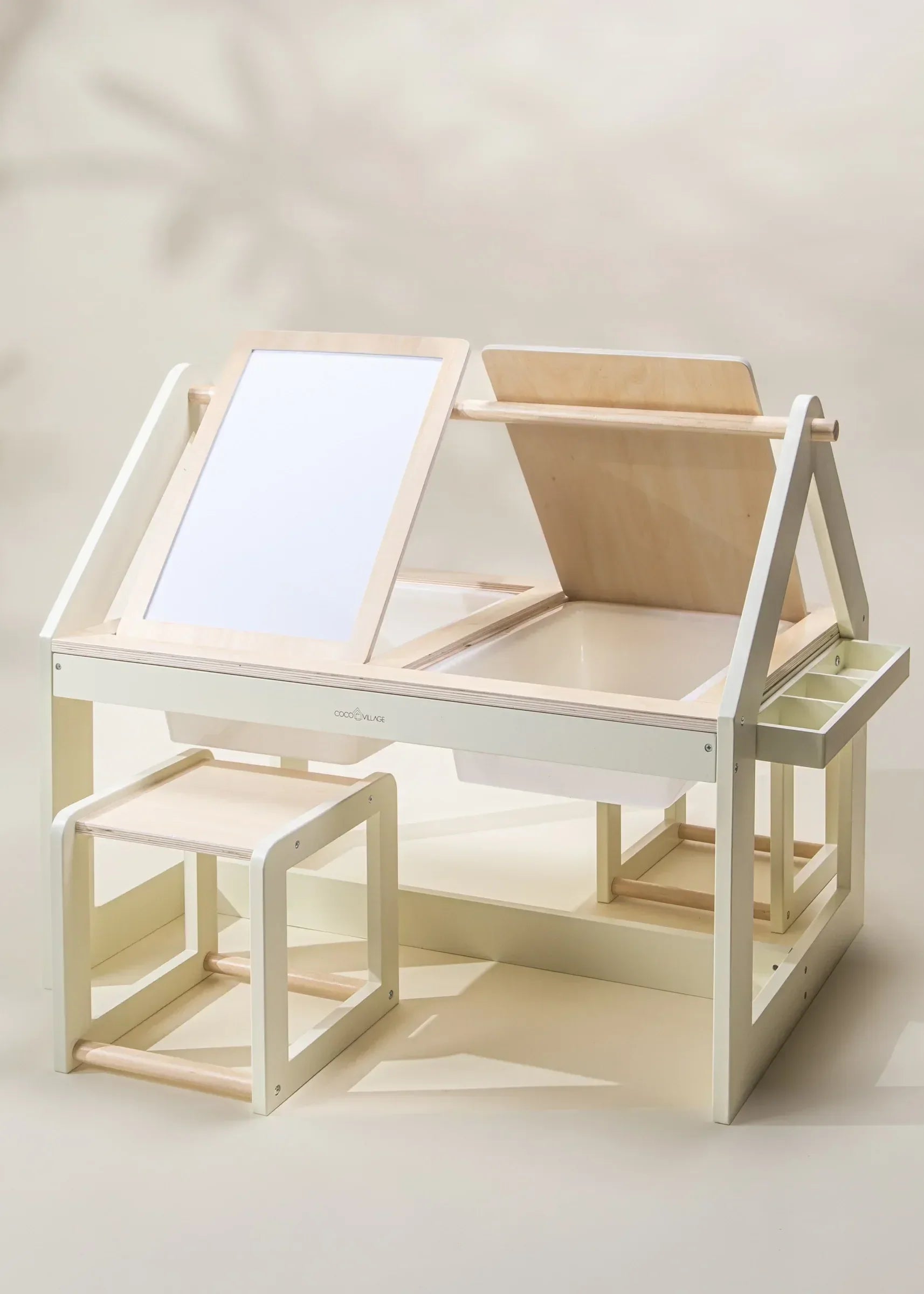 Coco Village Multifunction Wooden Art & Sensory Table w/ Stools