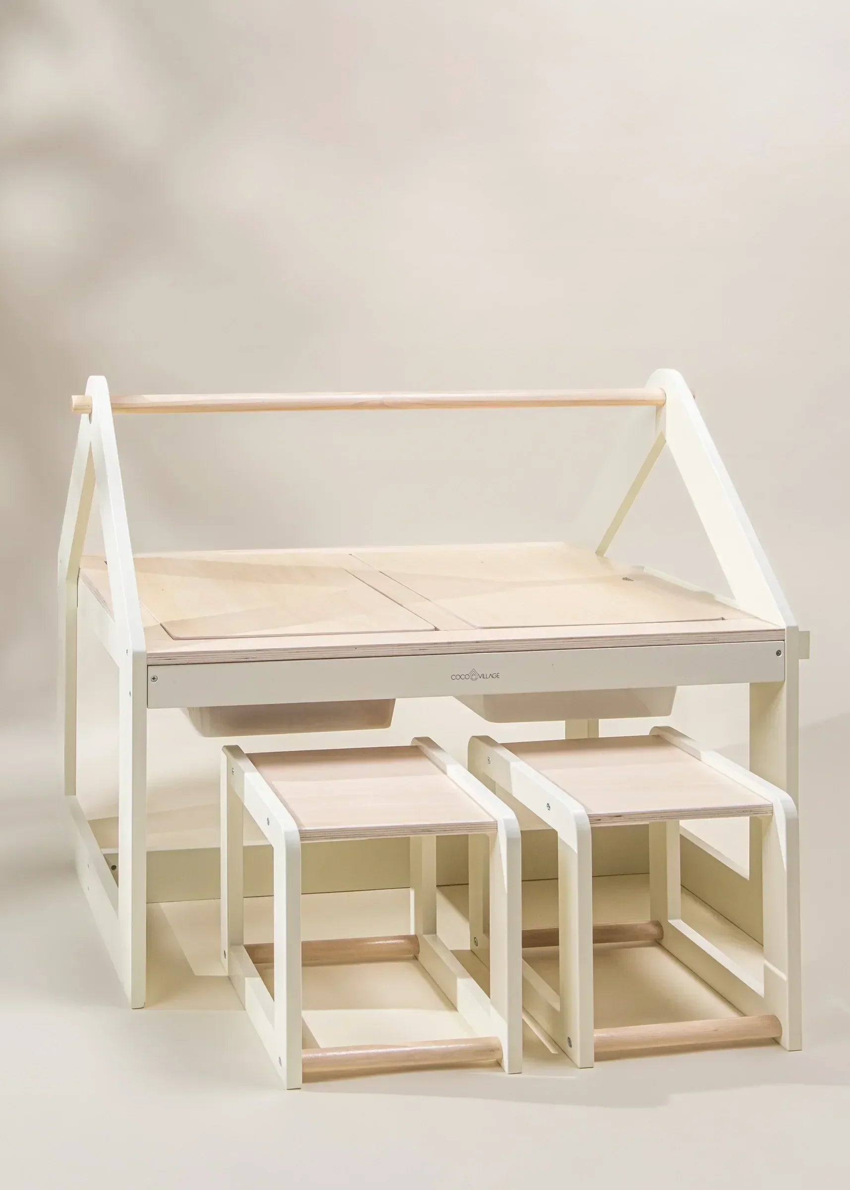 Coco Village Multifunction Wooden Art & Sensory Table w/ Stools