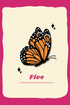 Butterfly illustration on a card with the number five on a pink background