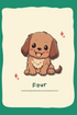 Cartoon dog on a card with the number 'Four' on a green background