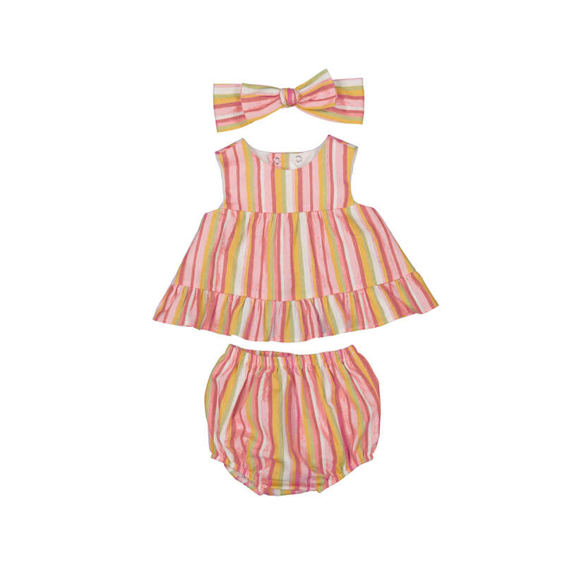 Pink Stripe Short Set w/Headband S26 1290