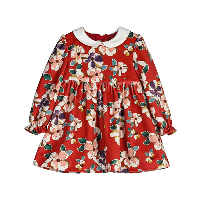 Printed velvet dress baby girl- Red Floral W23-2973