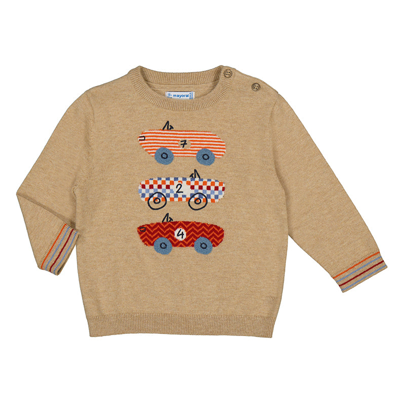 Embroidered Sweater- Sand Cars W24-2313