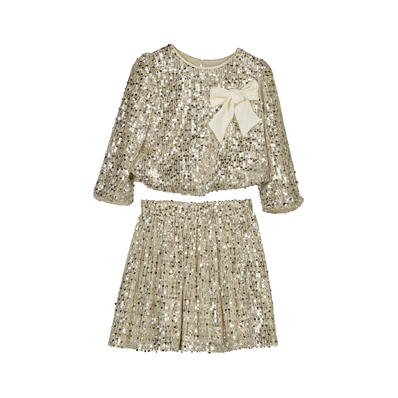 Abel & Lula Sequins Champagne Skirt Set #5544 W24