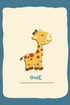 Cartoon giraffe on a white blanket with 'ONE' text against a blue background