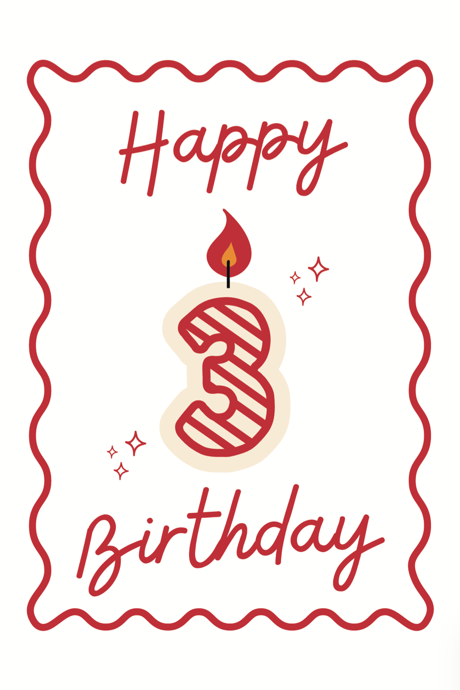 Happy Birthday card with number 3 candle on a white background