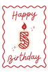 Happy 5th birthday card with a candle and decorative border on a white background
