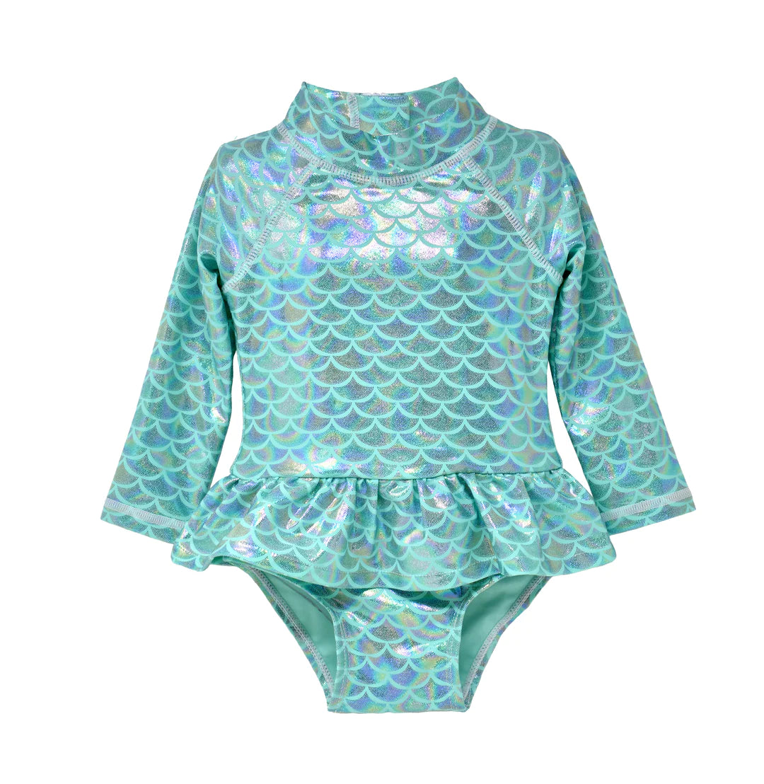 UPF 50 Alissa Infant Ruffle Rash Guard Swimsuit- Fairy Tale Scales