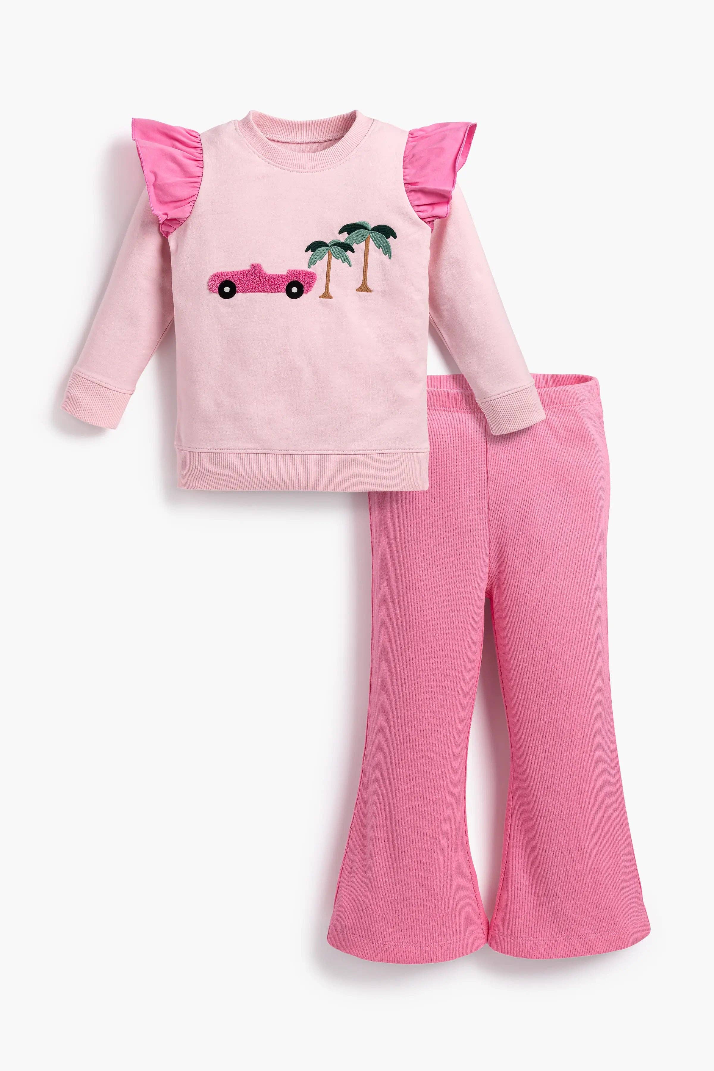 Monica + Andy - Kids Sweatshirt + Ribbed Legging Set_Palm Springs on Pink: Girl / Palm Springs on Pink / 0-3m