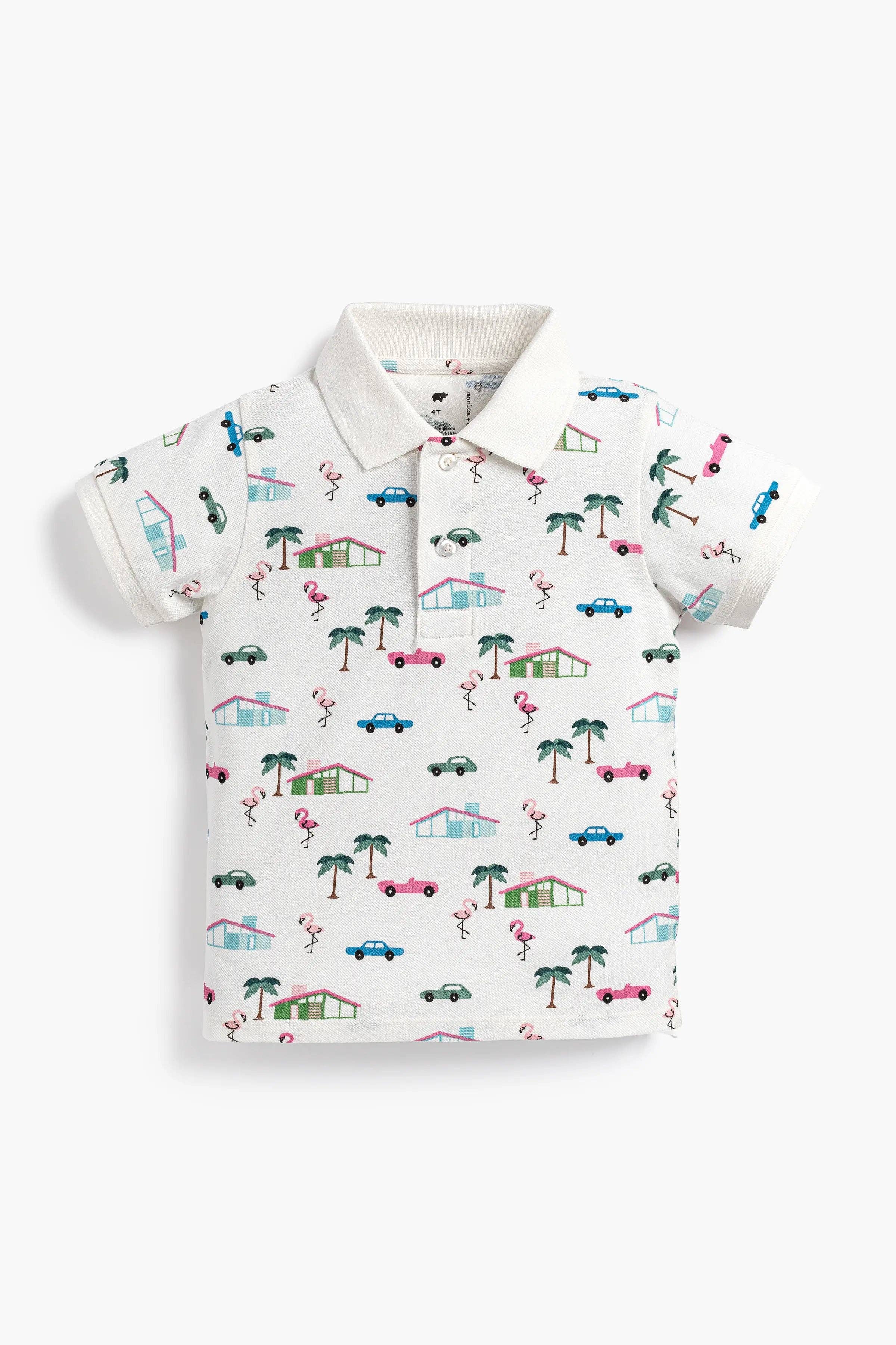 Monica + Andy - Baby + Kid Organic Short Sleeve Polo_Retro Palm Springs: Boy / Retro Palm Springs / 0-3m