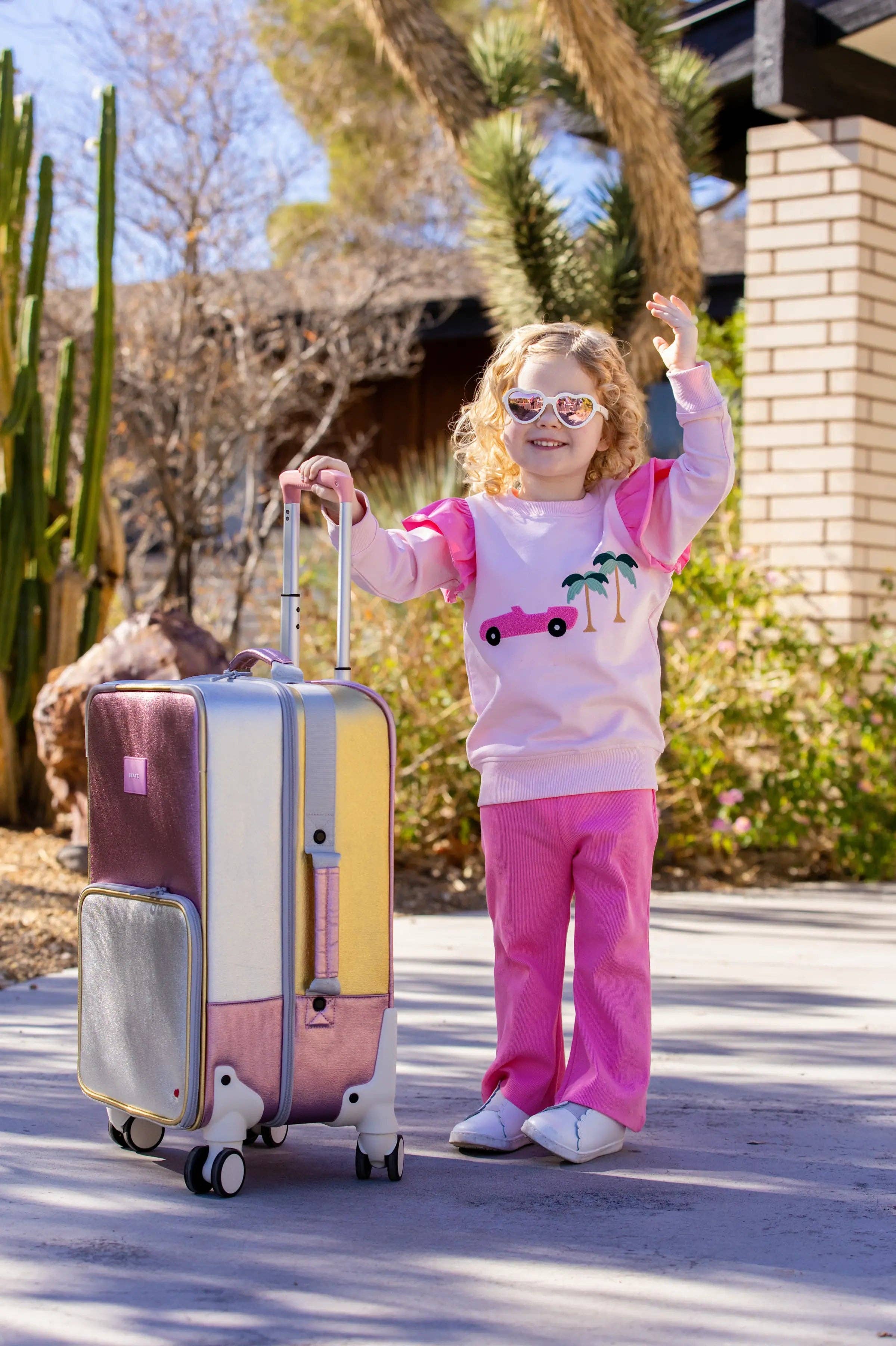 Monica + Andy - Kids Sweatshirt + Ribbed Legging Set_Palm Springs on Pink: Girl / Palm Springs on Pink / 0-3m