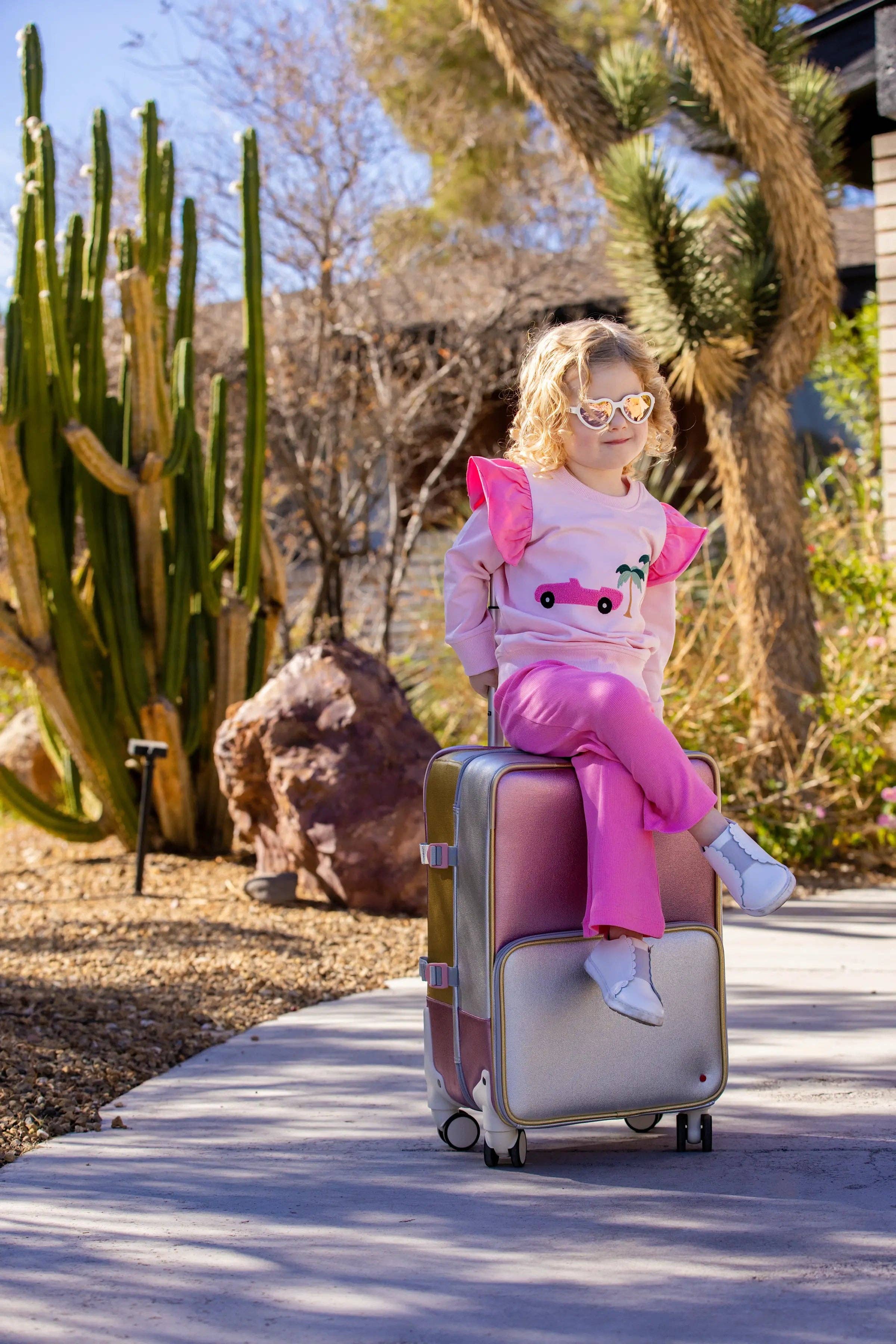 Monica + Andy - Kids Sweatshirt + Ribbed Legging Set_Palm Springs on Pink: Girl / Palm Springs on Pink / 0-3m