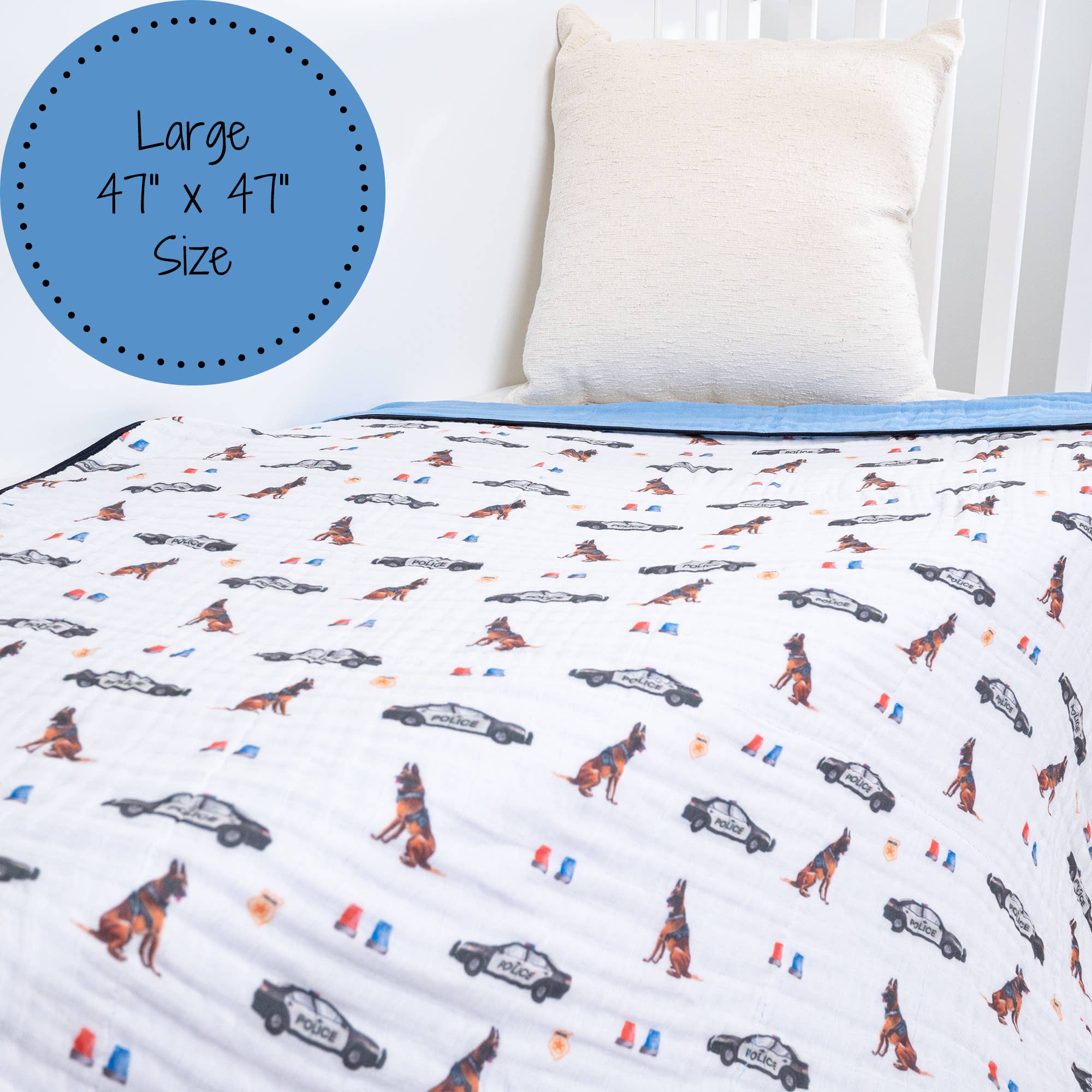 LollyBanks - Police Theme Baby Toddler Cotton Muslin Blanket  47"x47"